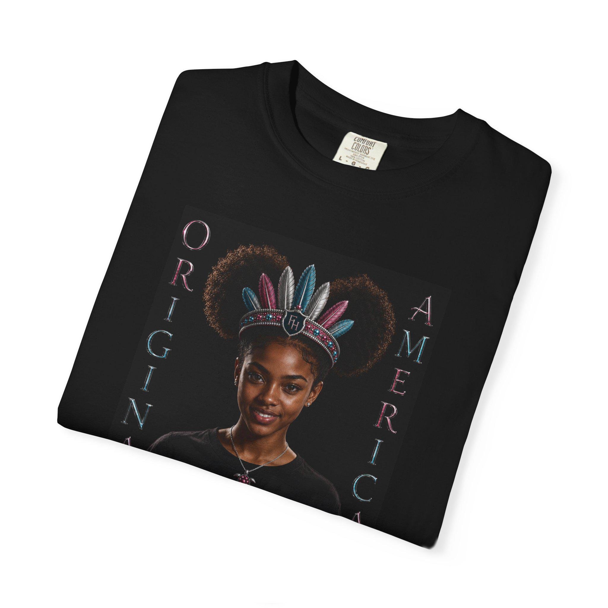 Original American Portrait T-Shirt | Teen Girl with Feather Headdress, view 6