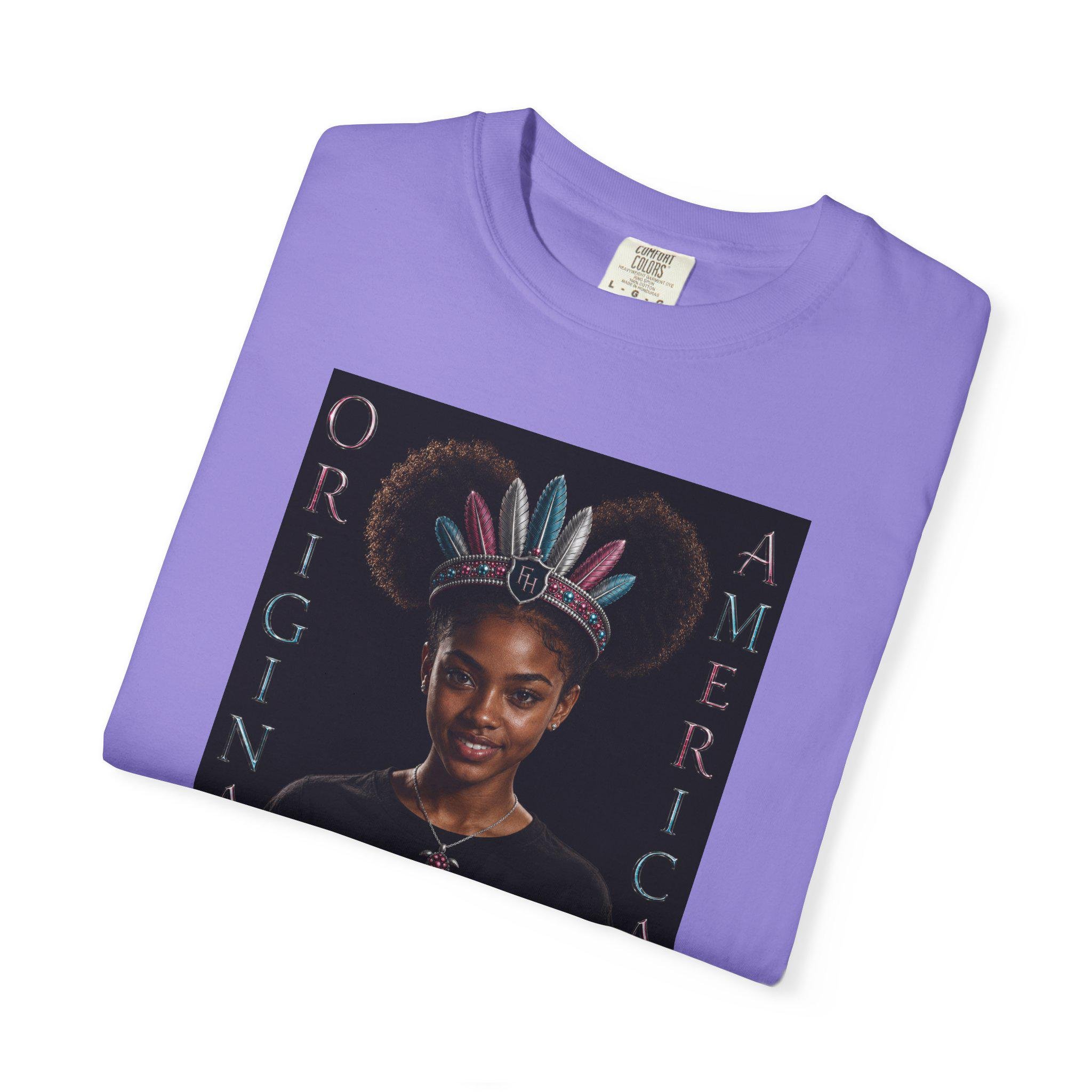 Original American Portrait T-Shirt | Teen Girl with Feather Headdress, view 7