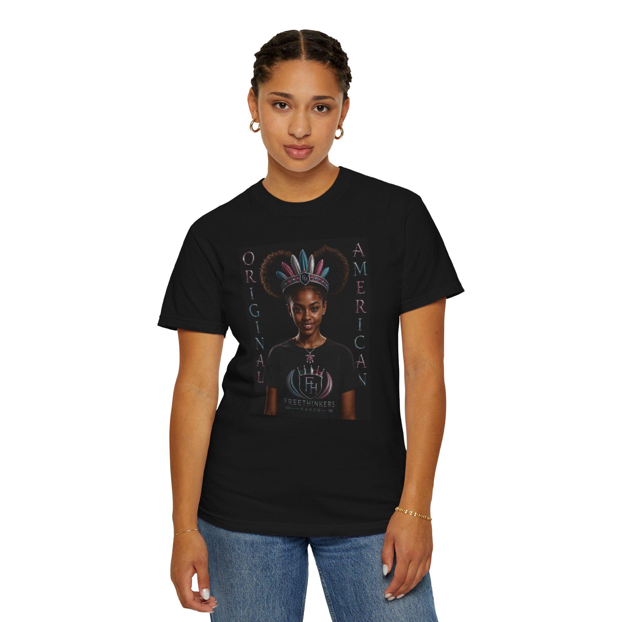Original American Portrait T-Shirt | Teen Girl with Feather Headdress, view 9