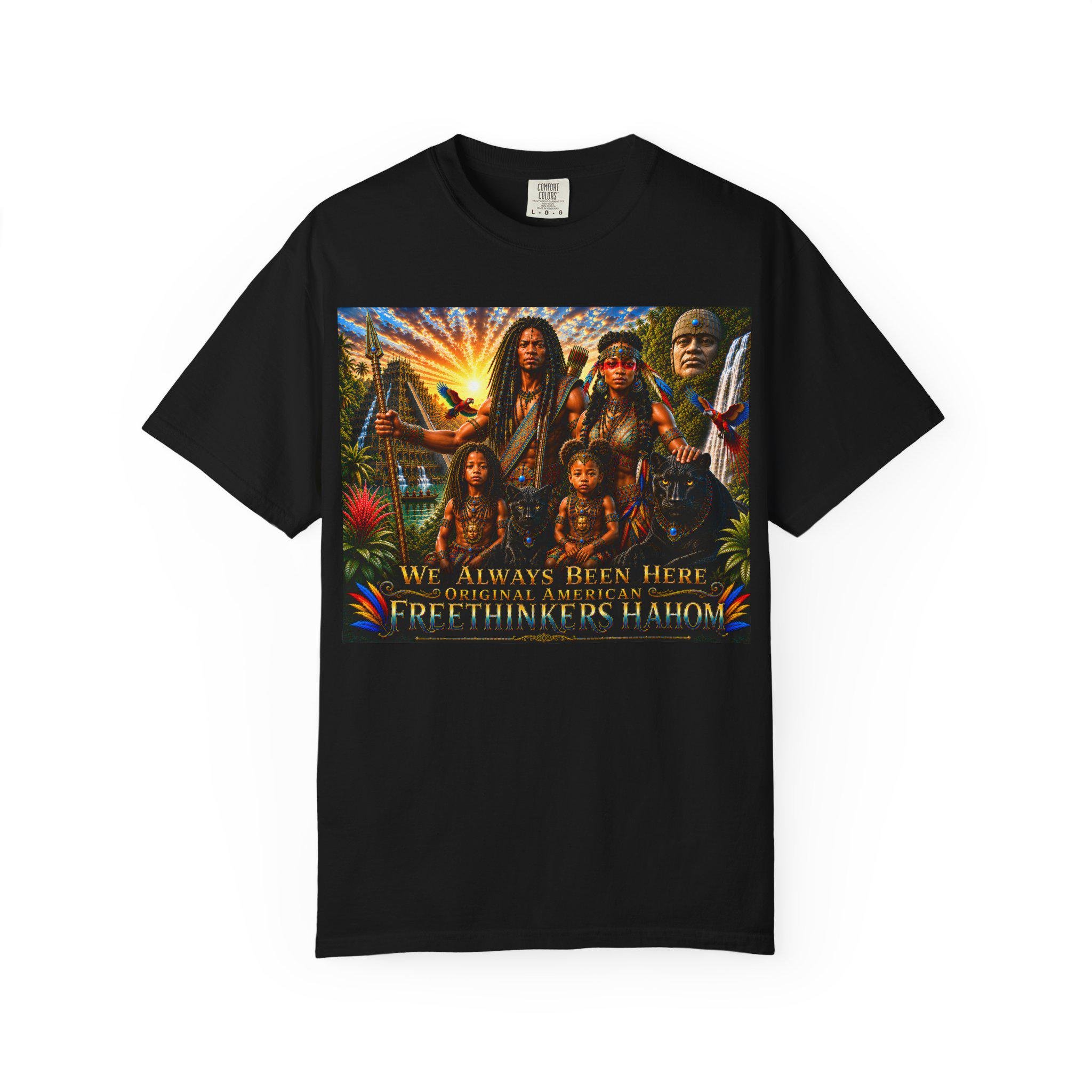 Freethinkers Hahom Illustration T-shirt Vintage Ancient American Family Scene, view 2