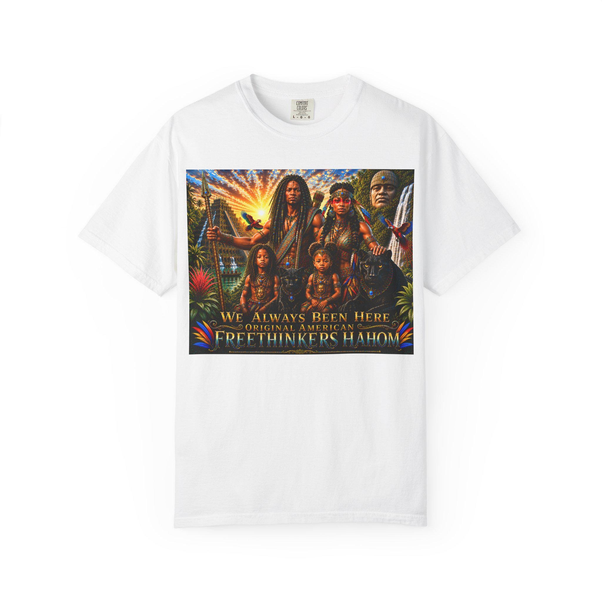 Freethinkers Hahom Illustration T-shirt Vintage Ancient American Family Scene, view 3