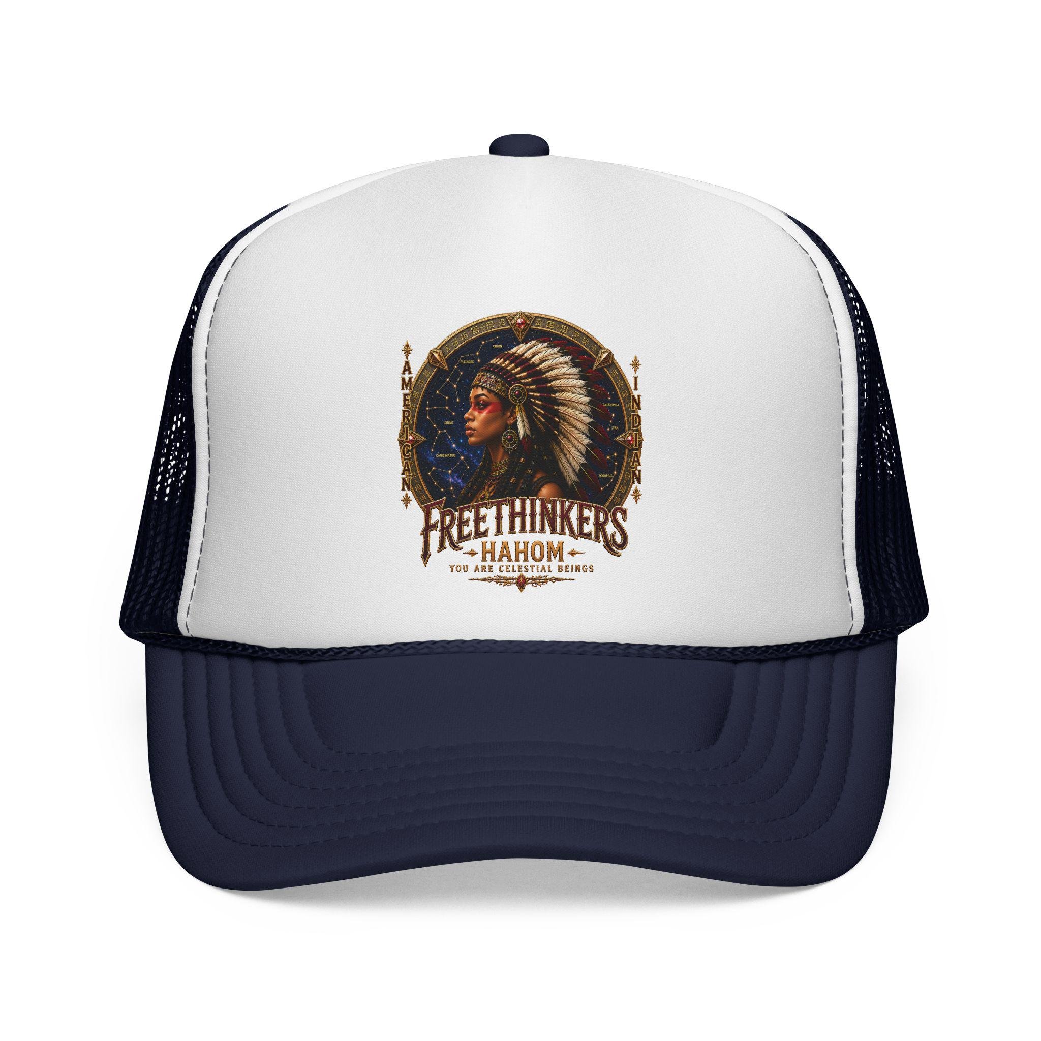Native American Headdress Trucker Cap | Vintage Western Tribal Logo, view 2