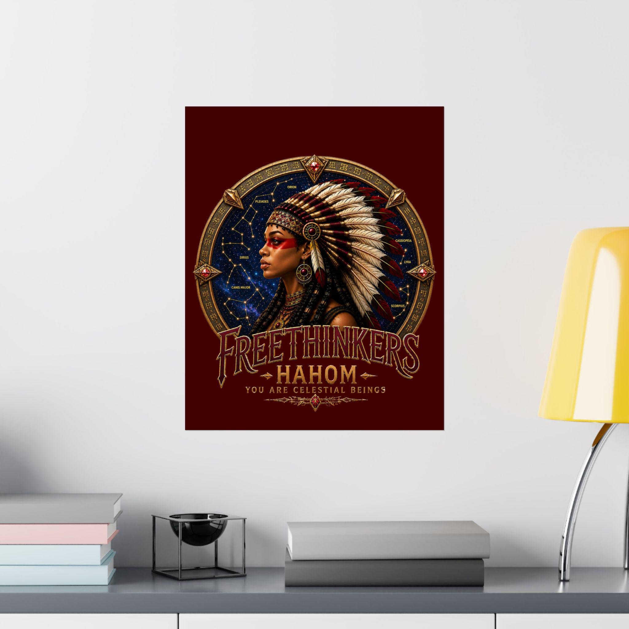 Free Thinkers American Indian Headdress Satin Poster Portrait Celestial Constellation Stargate, view 10