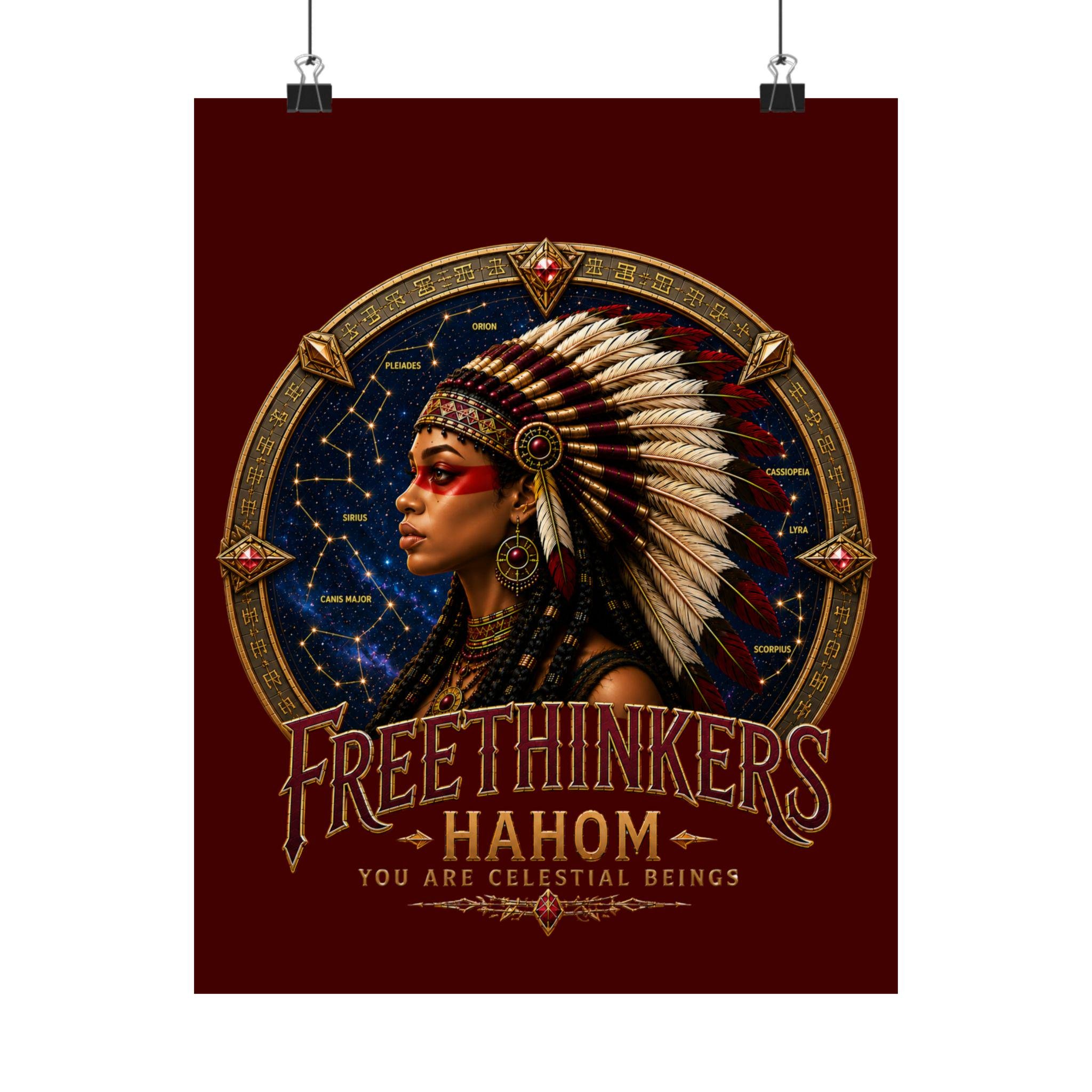 Free Thinkers American Indian Headdress Satin Poster Portrait Celestial Constellation Stargate, view 2