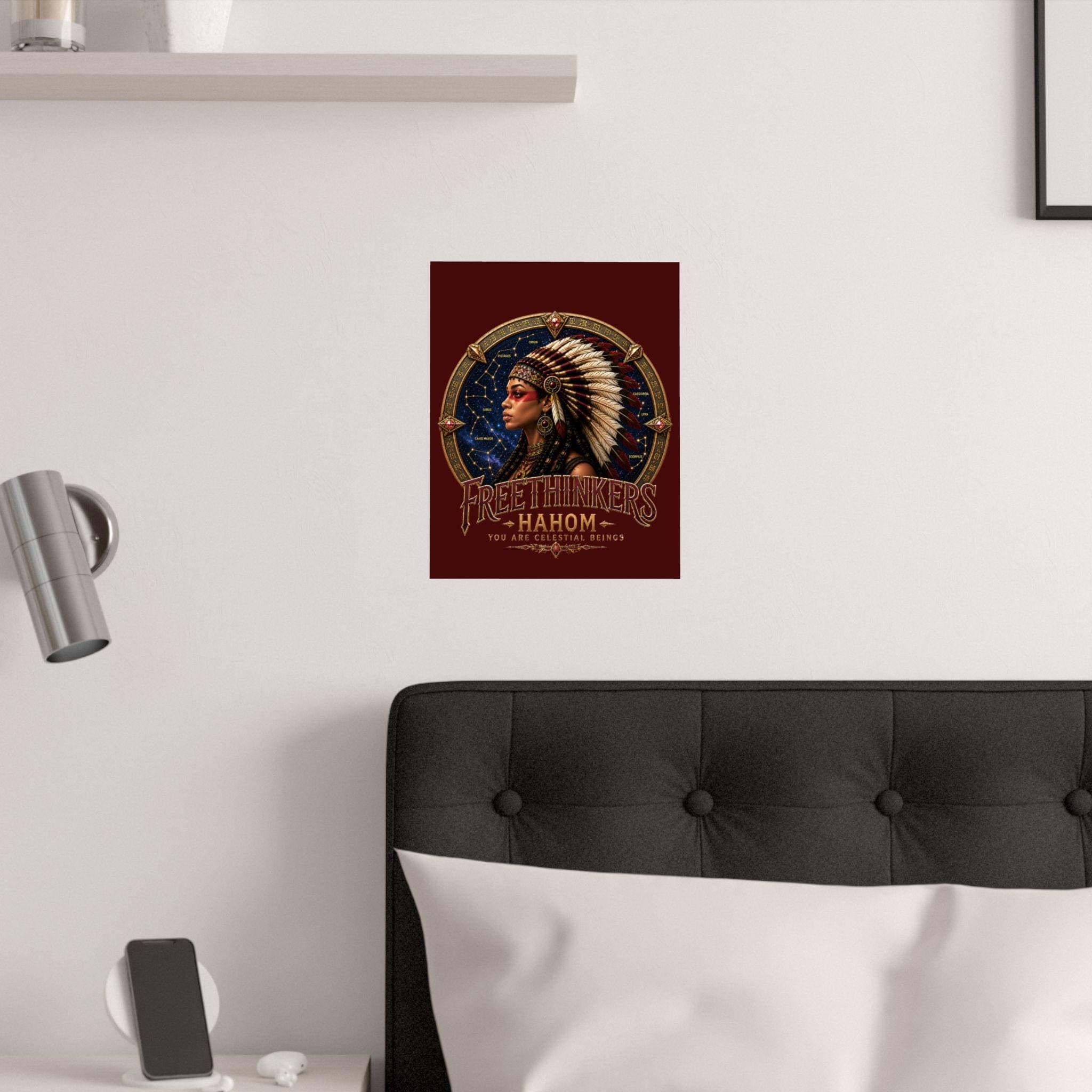 Free Thinkers American Indian Headdress Satin Poster Portrait Celestial Constellation Stargate, view 3