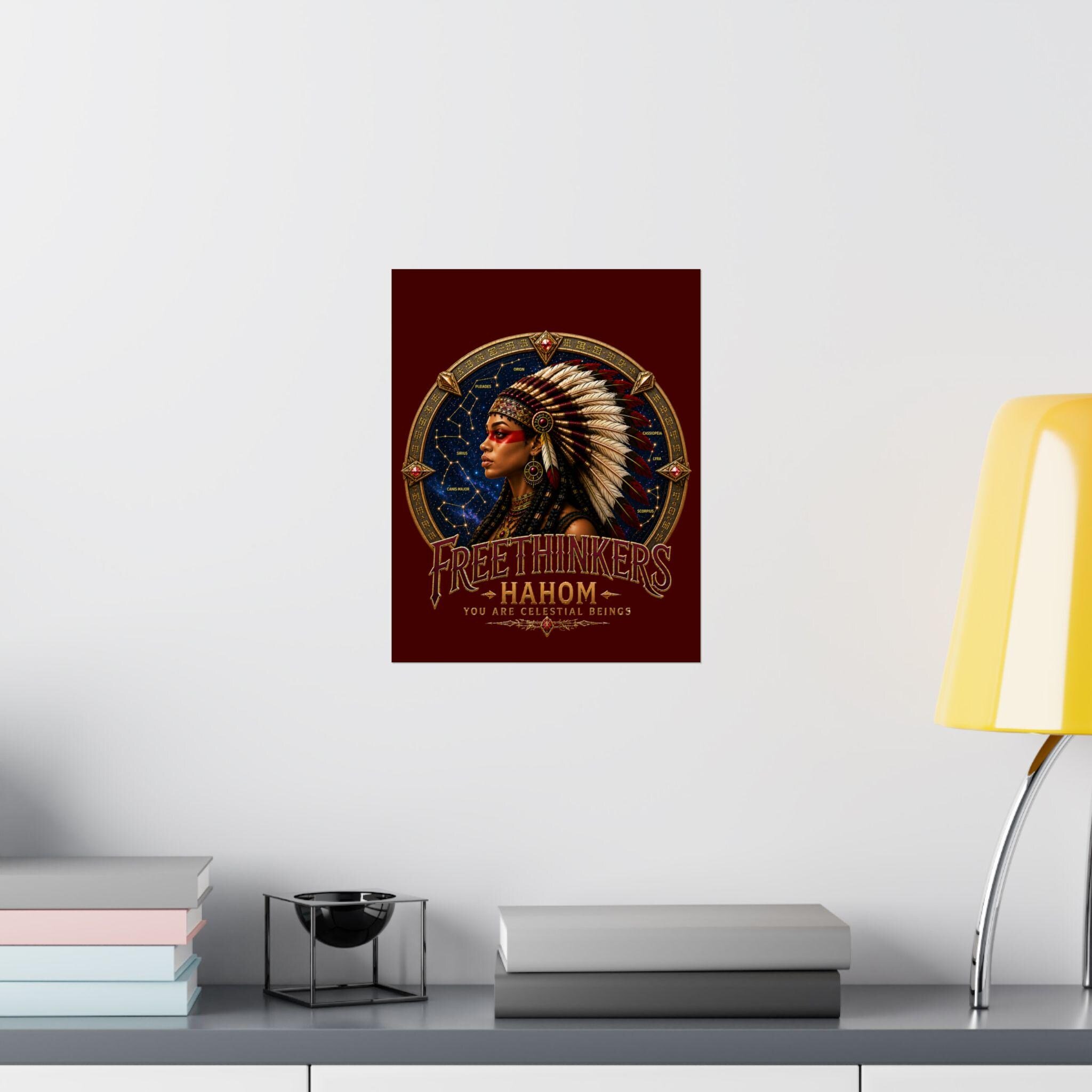 Free Thinkers American Indian Headdress Satin Poster Portrait Celestial Constellation Stargate, view 5