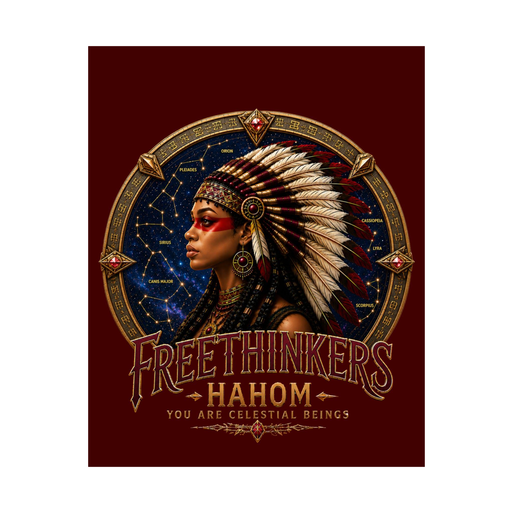 Free Thinkers American Indian Headdress Satin Poster Portrait Celestial Constellation Stargate, view 6