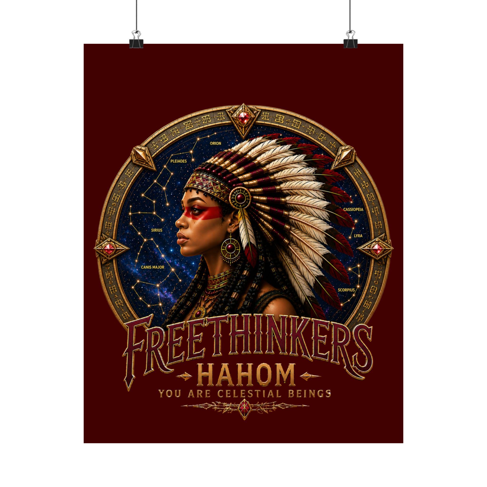 Free Thinkers American Indian Headdress Satin Poster Portrait Celestial Constellation Stargate, view 7