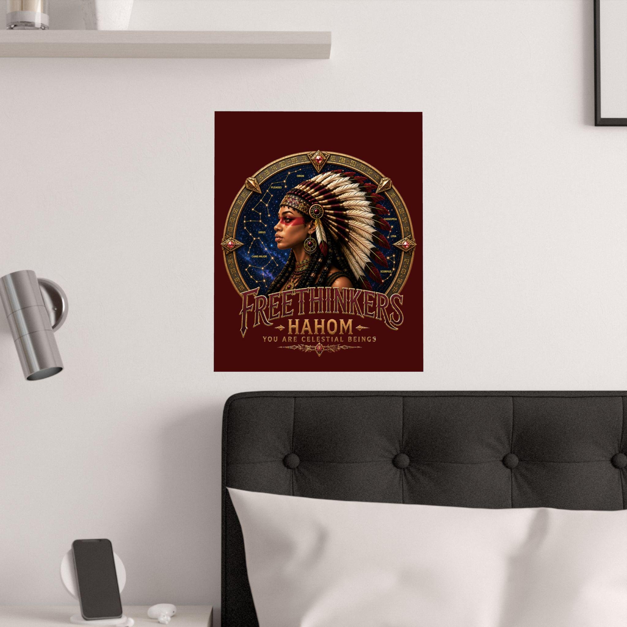 Free Thinkers American Indian Headdress Satin Poster Portrait Celestial Constellation Stargate, view 8