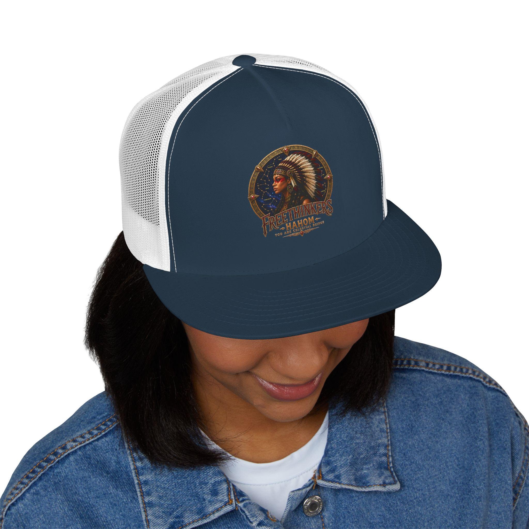 American Indian Chieftess Headdress Trucker Cap Vintage Indian Chief Graphic Hat