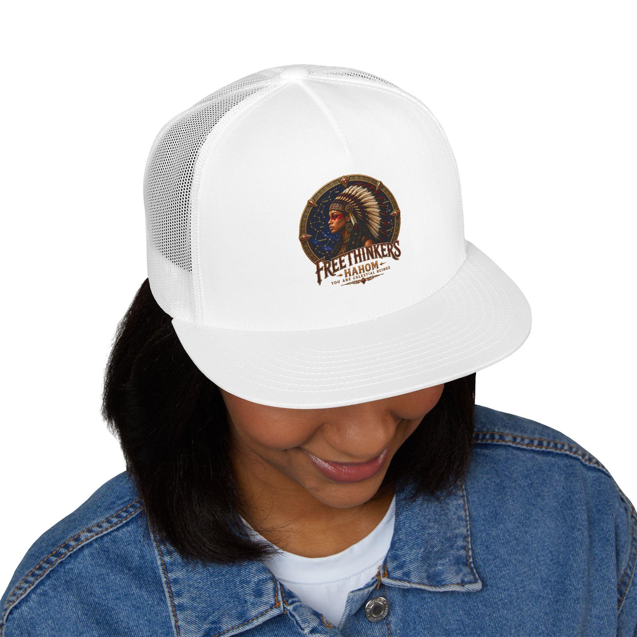 American Indian Chieftess Headdress Trucker Cap Vintage Indian Chief Graphic Hat, view 10