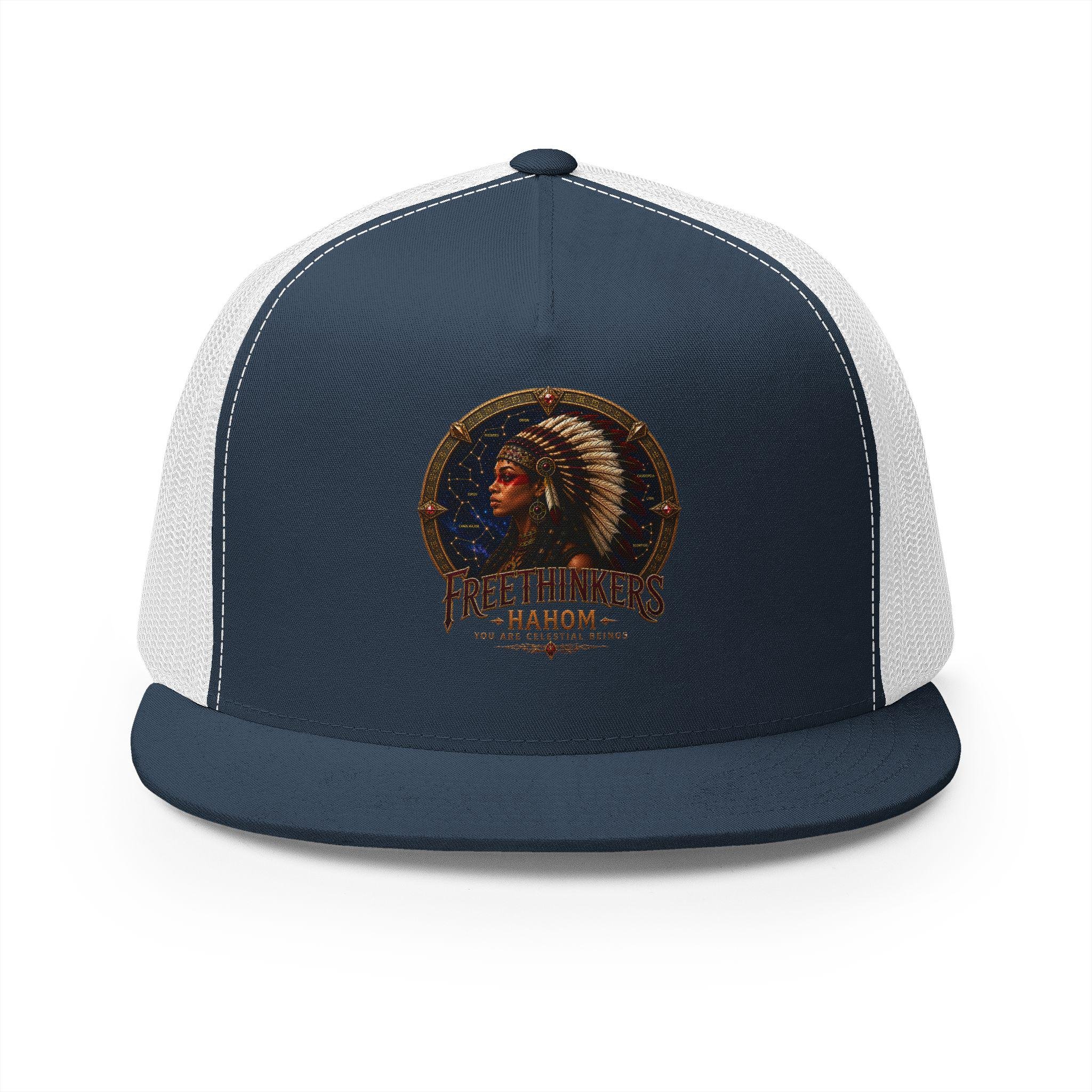 American Indian Chieftess Headdress Trucker Cap Vintage Indian Chief Graphic Hat, view 2