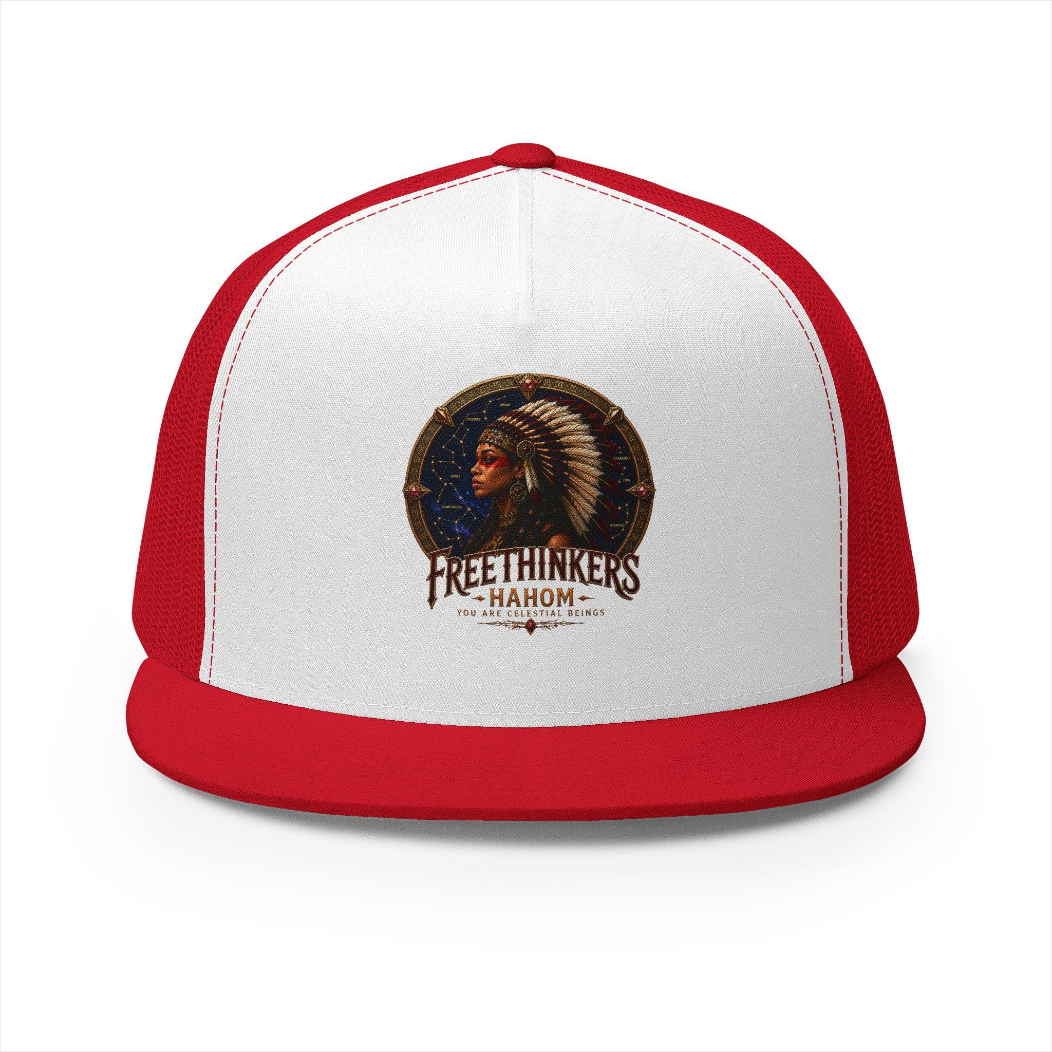 American Indian Chieftess Headdress Trucker Cap Vintage Indian Chief Graphic Hat, view 4