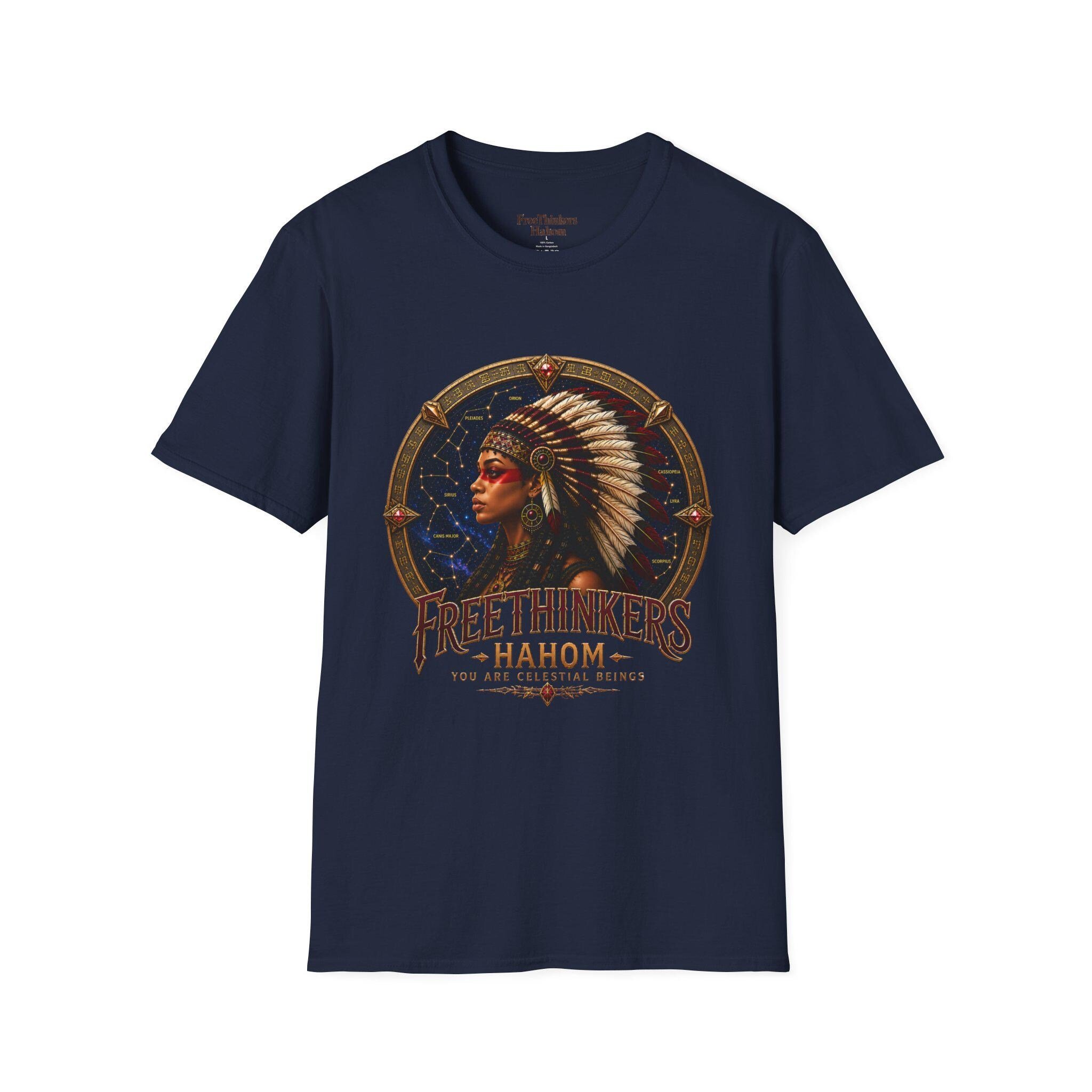 American Indian Matriach Headdress T-Shirt Tribal Portrait Tee, view 10