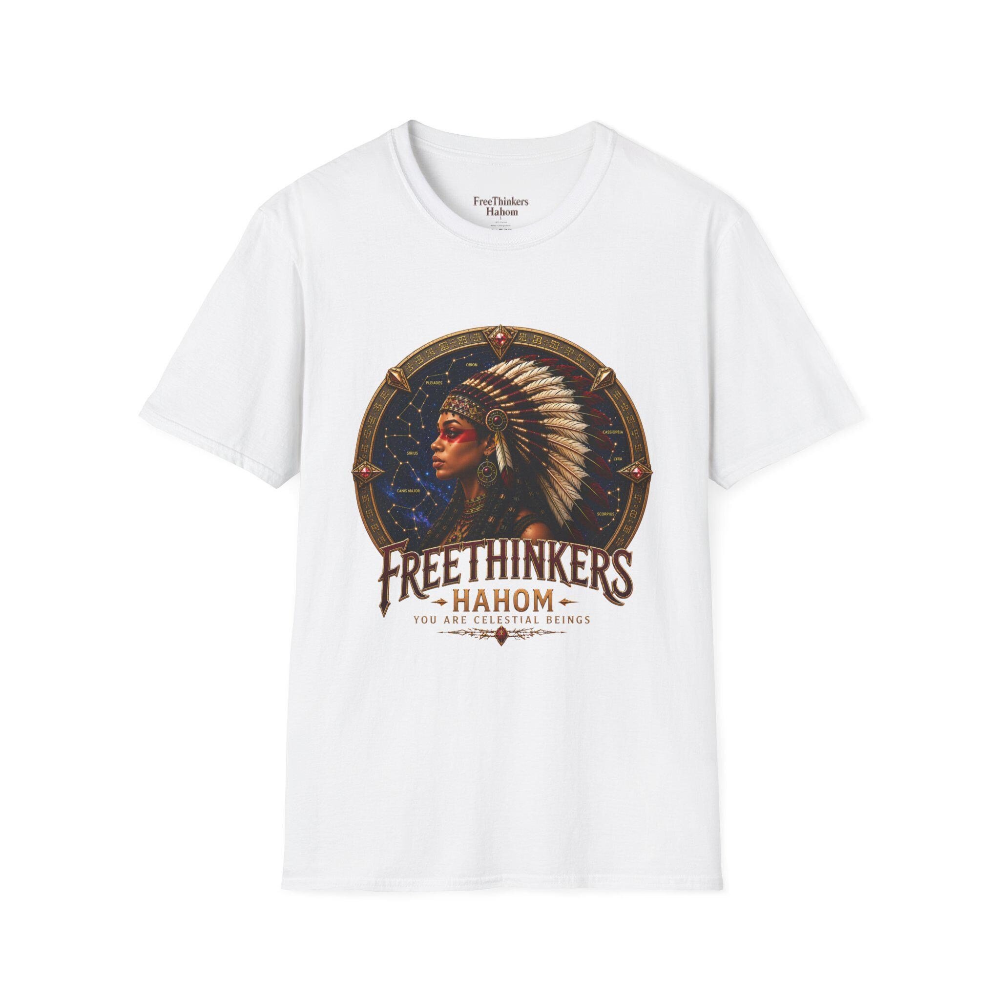 American Indian Matriach Headdress T-Shirt Tribal Portrait Tee, view 2