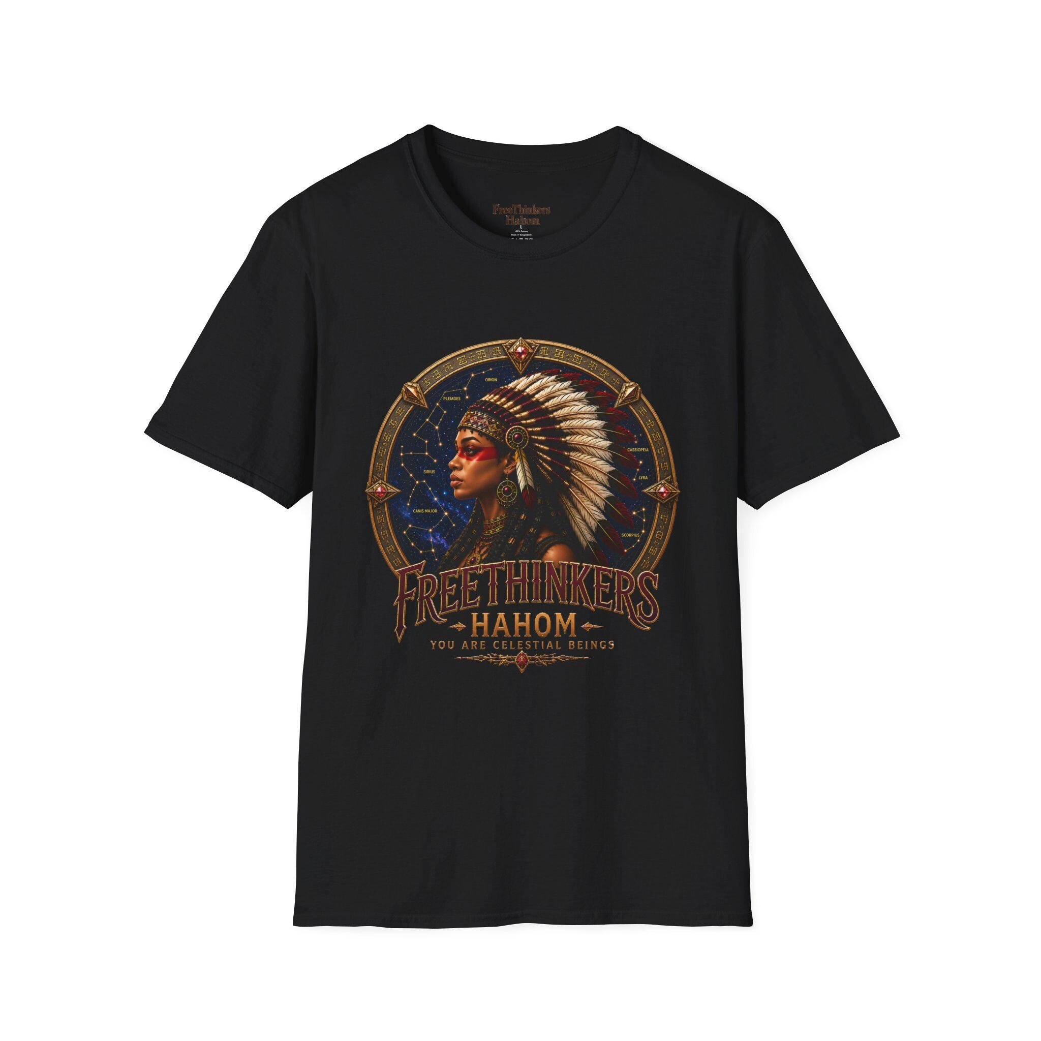 American Indian Matriach Headdress T-Shirt Tribal Portrait Tee, view 4