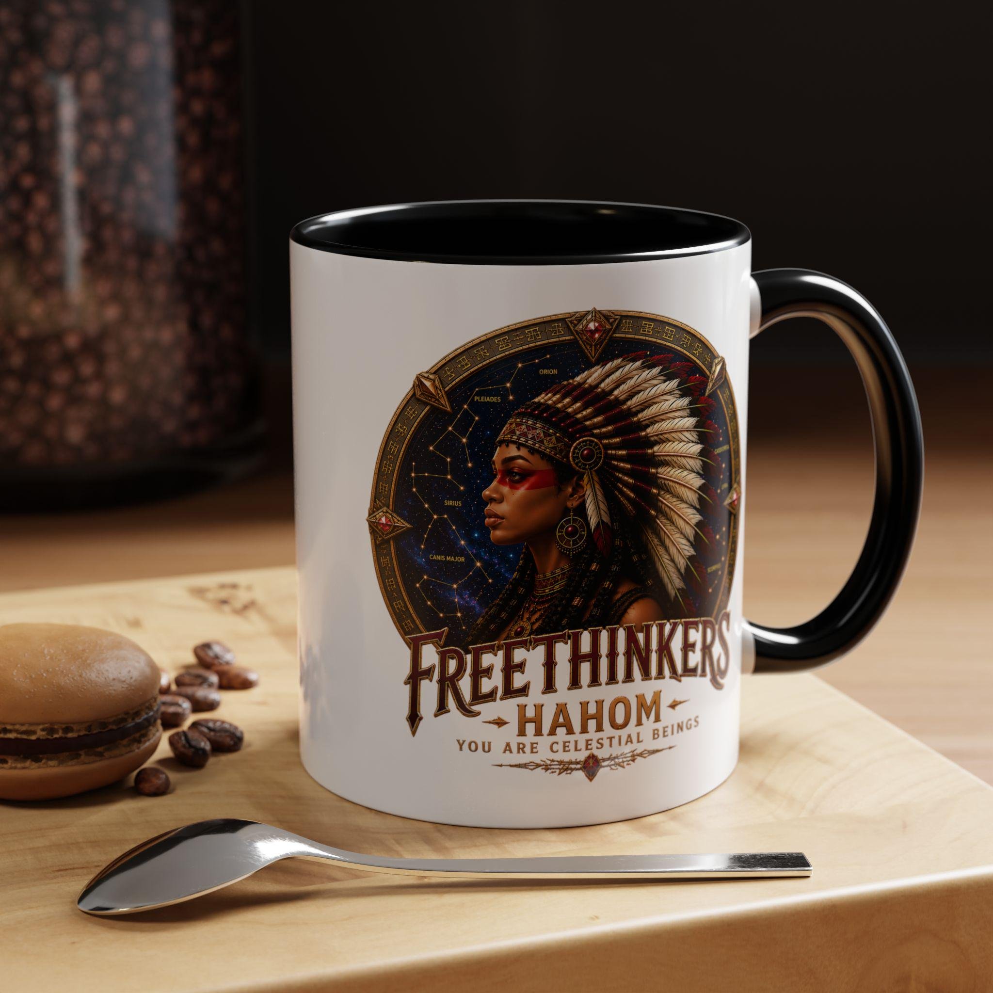 Freethinkers Hahom American Indian Headdress Mug Accent Coffee Mug 11oz 15oz, view 3