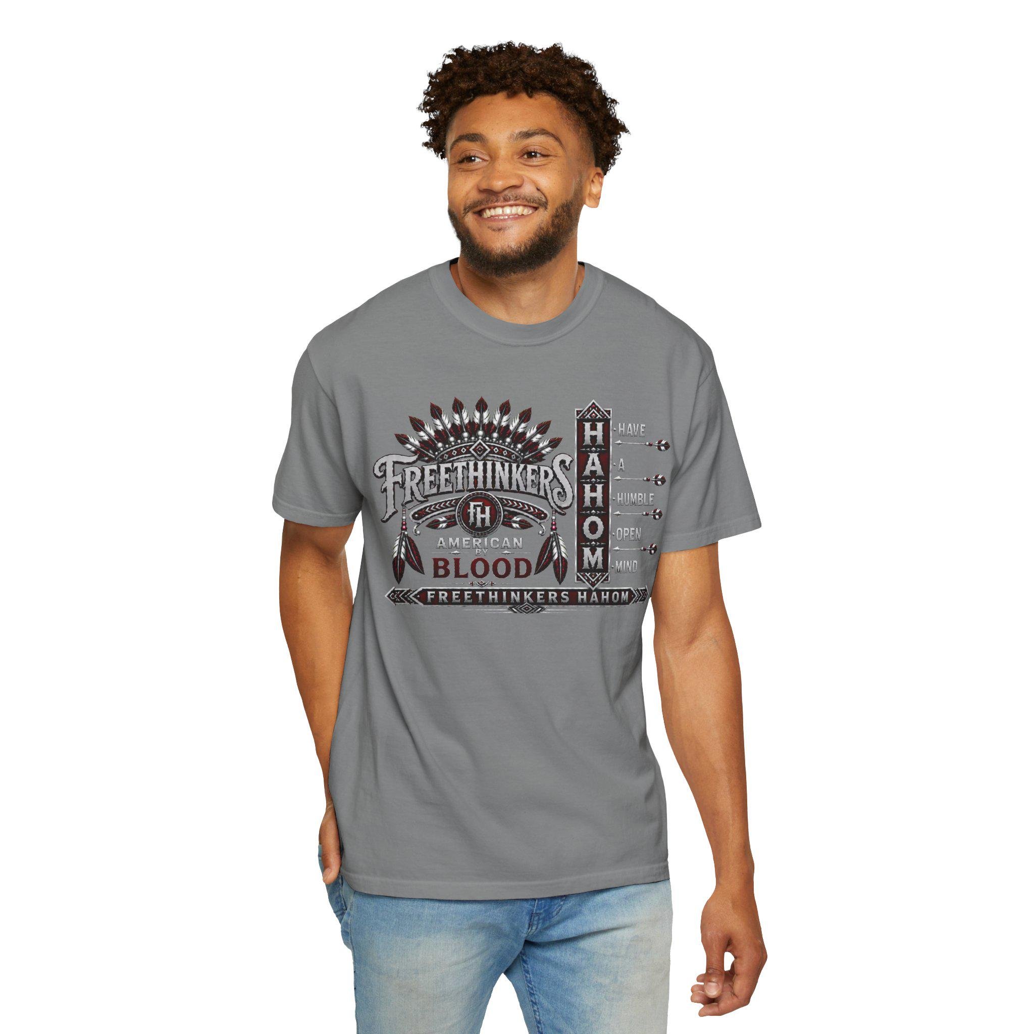 Freethinkers Hahom Feather Headdress Graphic T-Shirt | Retro Tribal Arrow Design