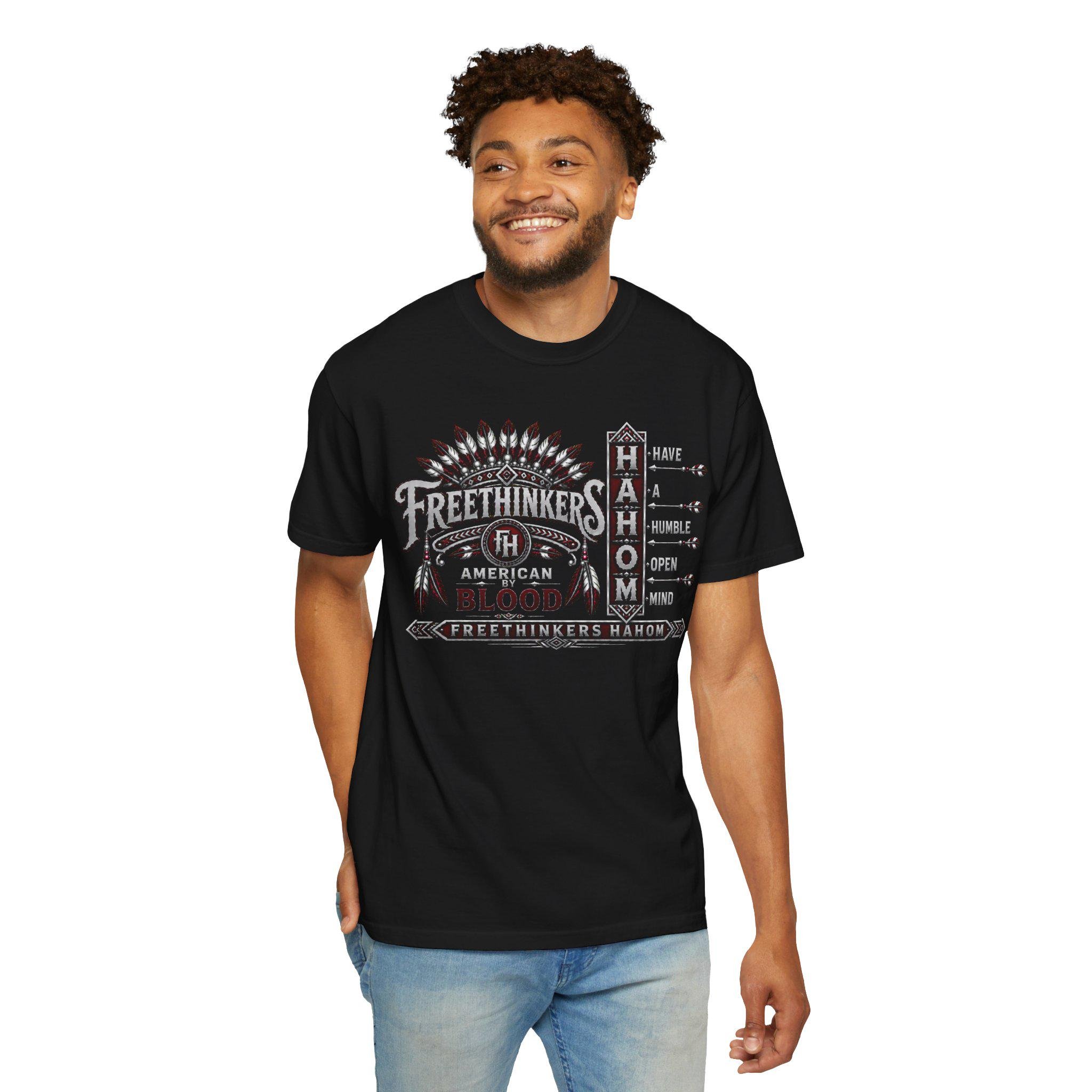 Freethinkers Hahom Feather Headdress Graphic T-Shirt | Retro Tribal Arrow Design, view 13