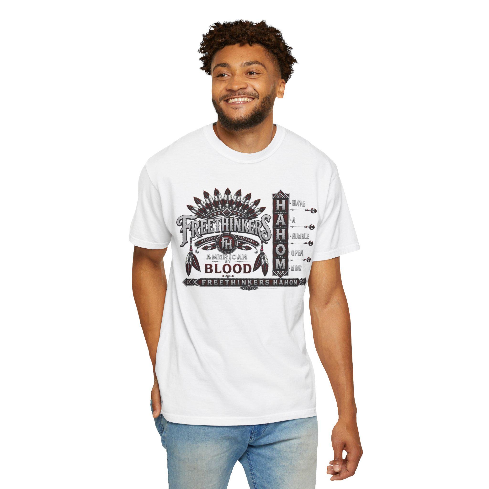 Freethinkers Hahom Feather Headdress Graphic T-Shirt | Retro Tribal Arrow Design, view 14