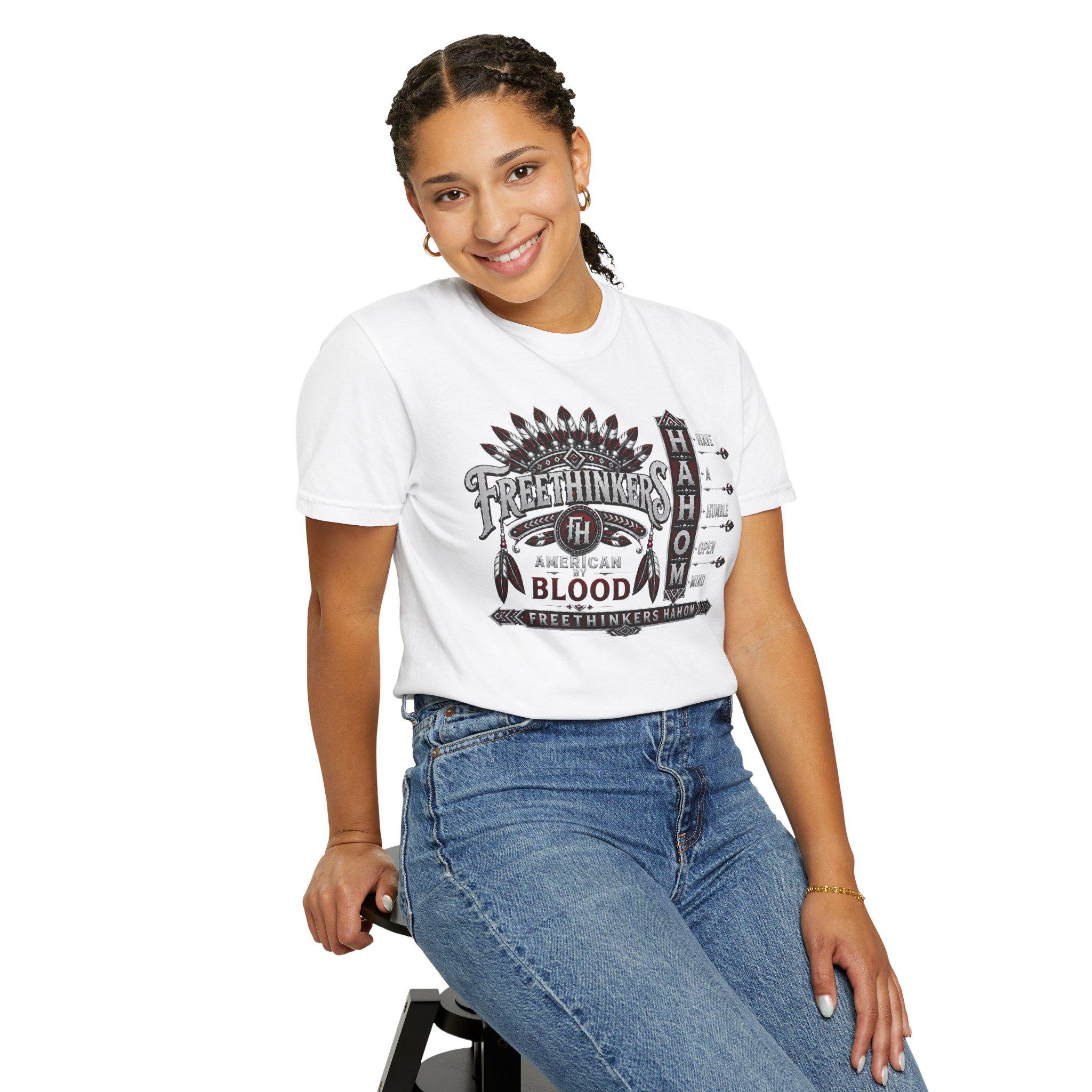 Freethinkers Hahom Feather Headdress Graphic T-Shirt | Retro Tribal Arrow Design, view 15