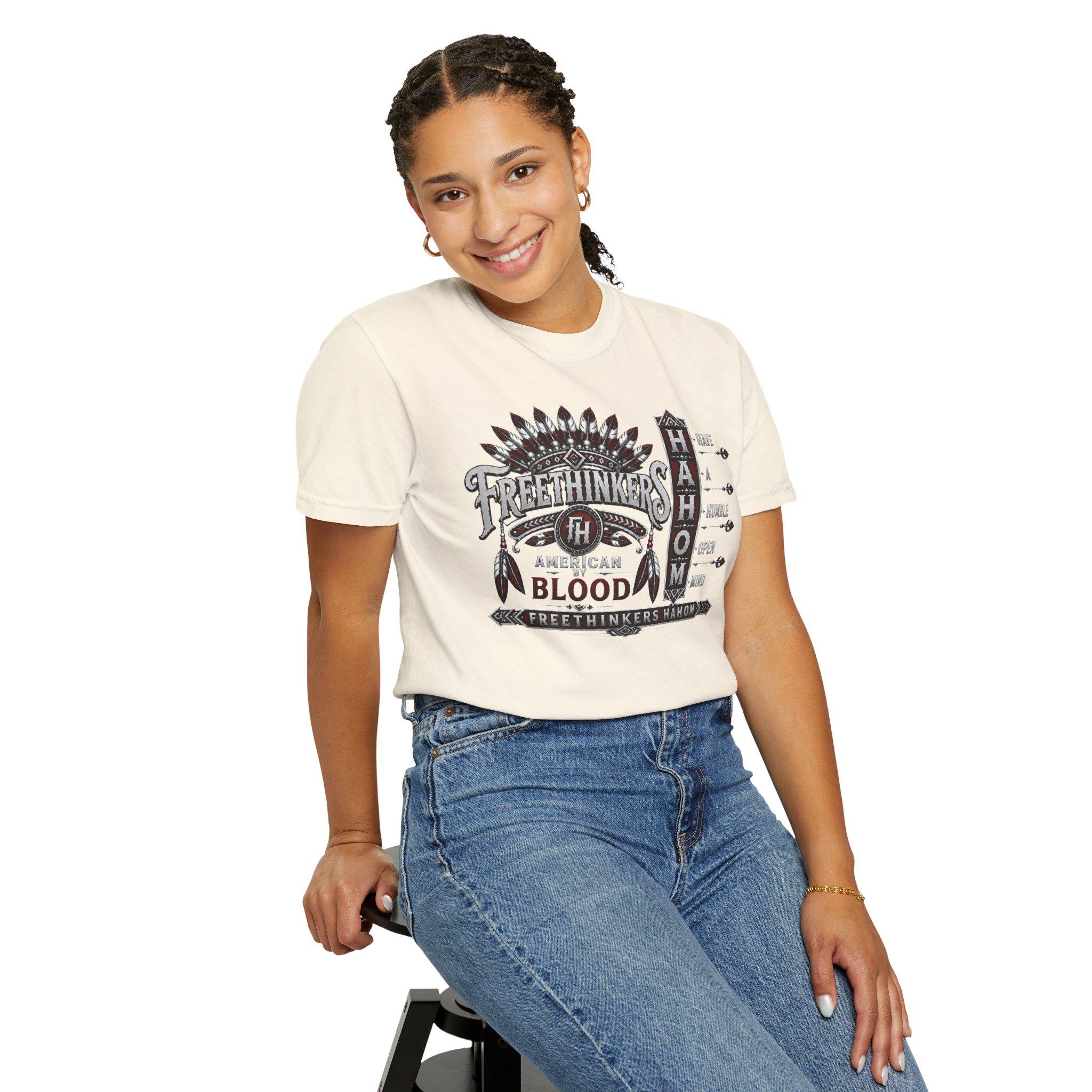 Freethinkers Hahom Feather Headdress Graphic T-Shirt | Retro Tribal Arrow Design, view 16
