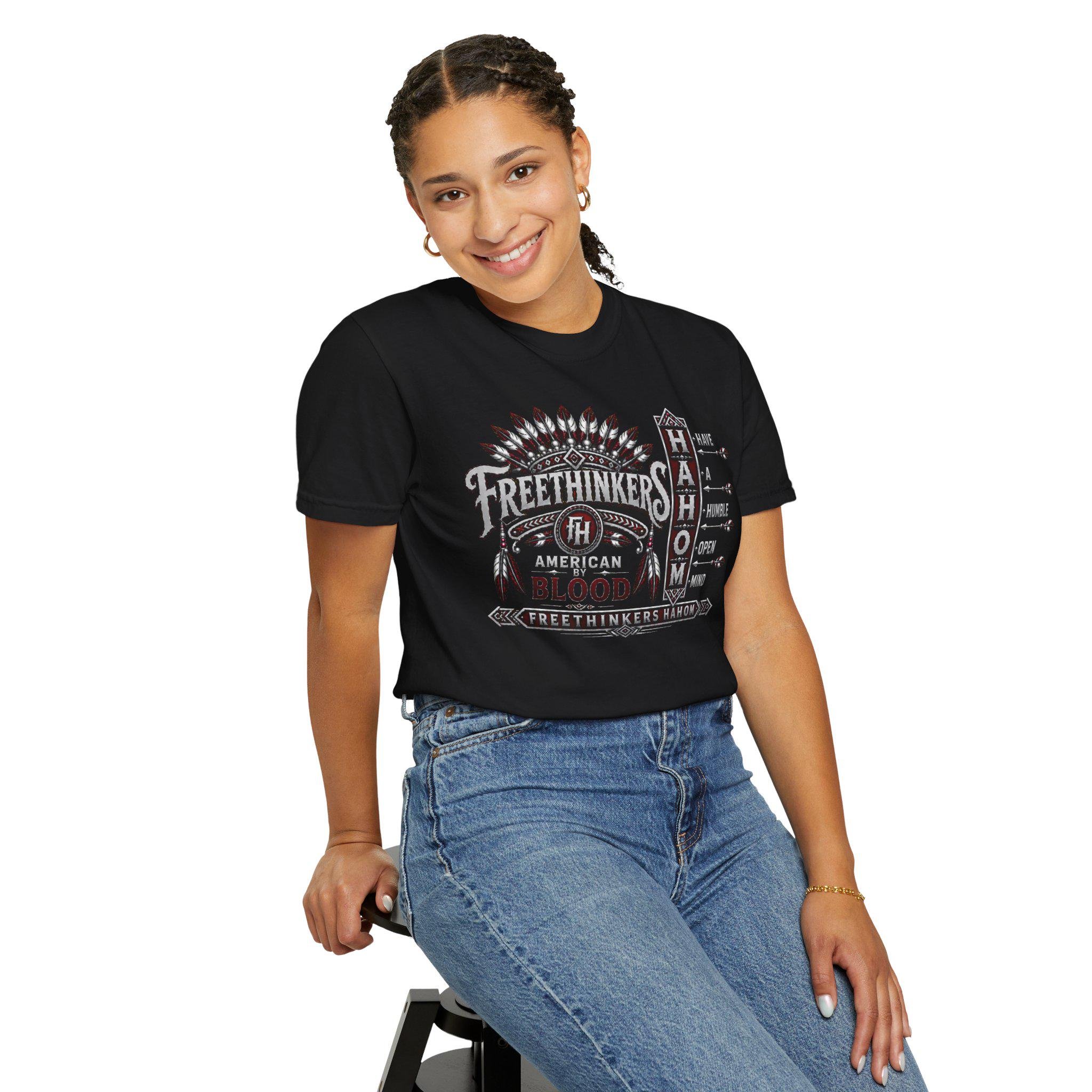 Freethinkers Hahom Feather Headdress Graphic T-Shirt | Retro Tribal Arrow Design, view 19