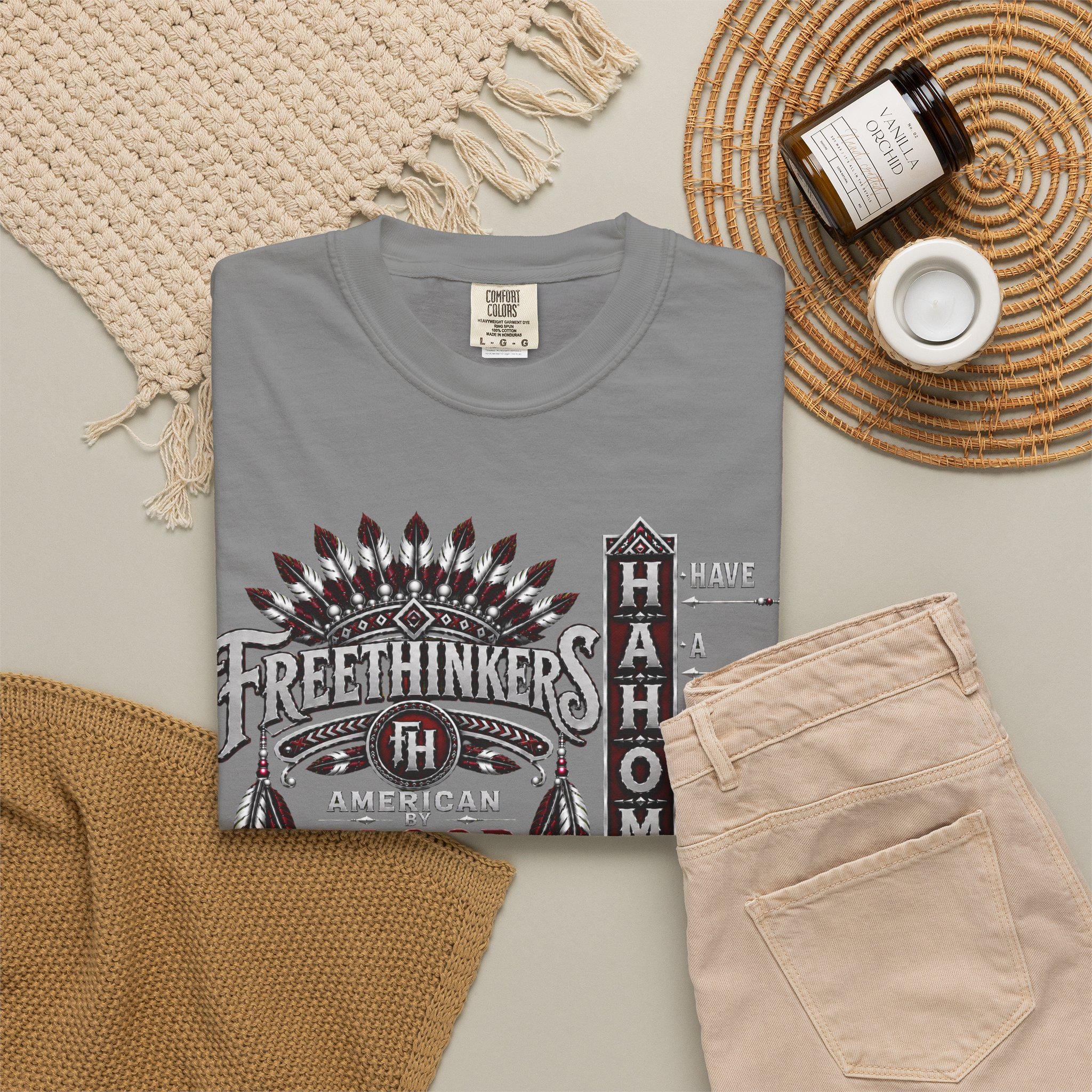 Freethinkers Hahom Feather Headdress Graphic T-Shirt | Retro Tribal Arrow Design, view 20