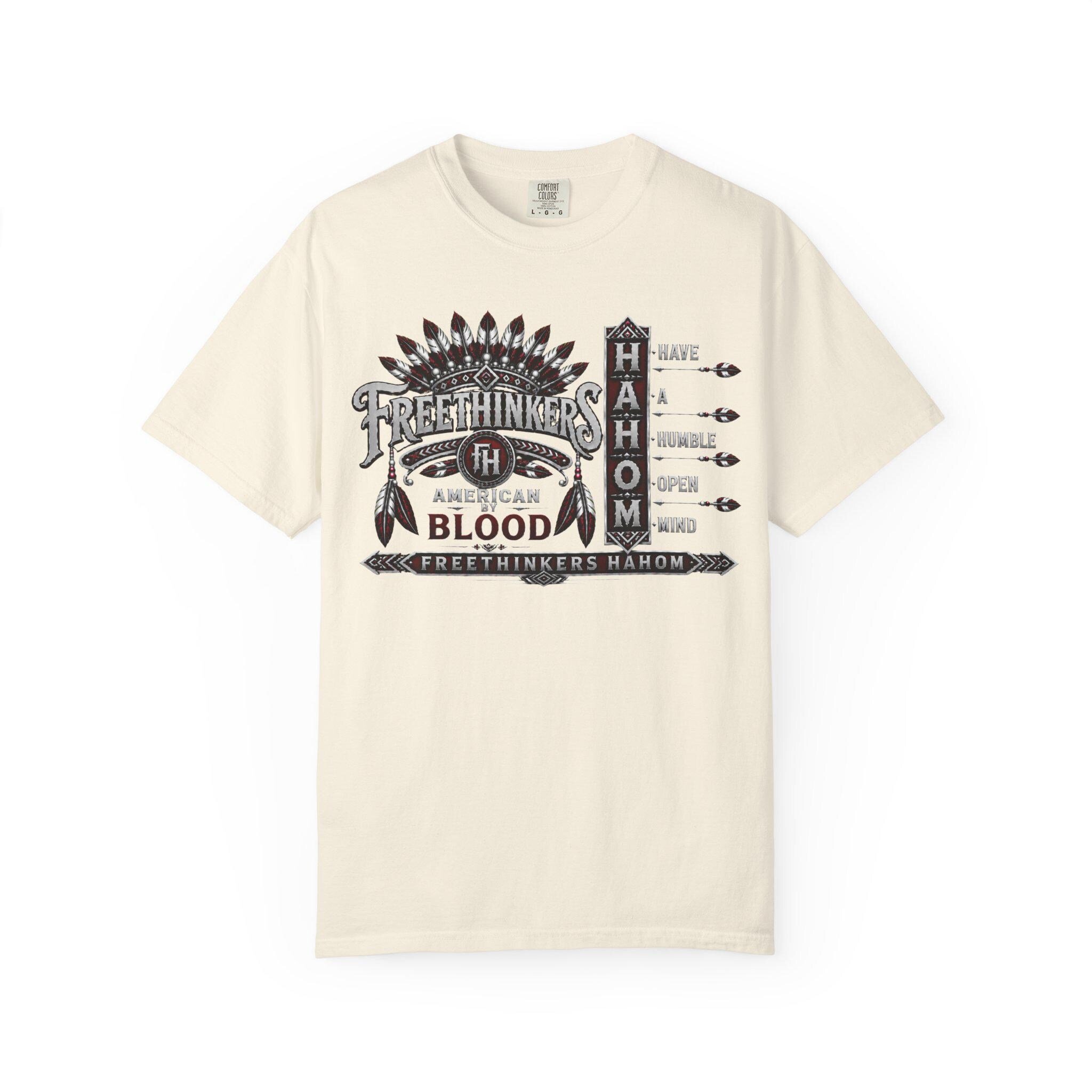 Freethinkers Hahom Feather Headdress Graphic T-Shirt | Retro Tribal Arrow Design, view 3