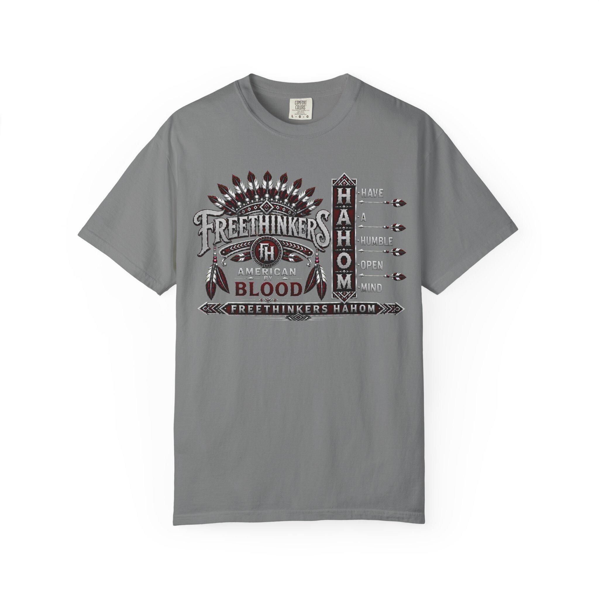 Freethinkers Hahom Feather Headdress Graphic T-Shirt | Retro Tribal Arrow Design, view 5