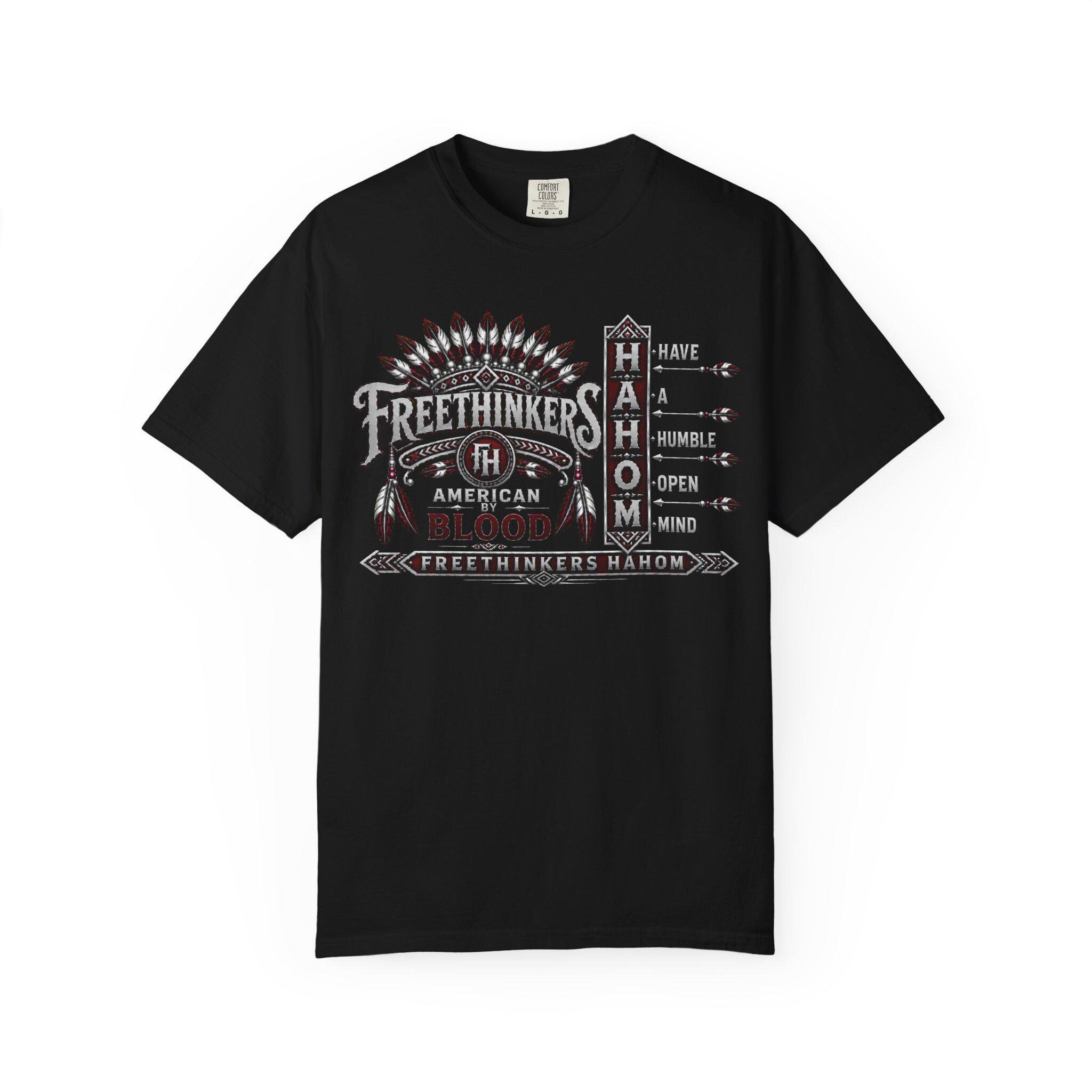 Freethinkers Hahom Feather Headdress Graphic T-Shirt | Retro Tribal Arrow Design, view 6