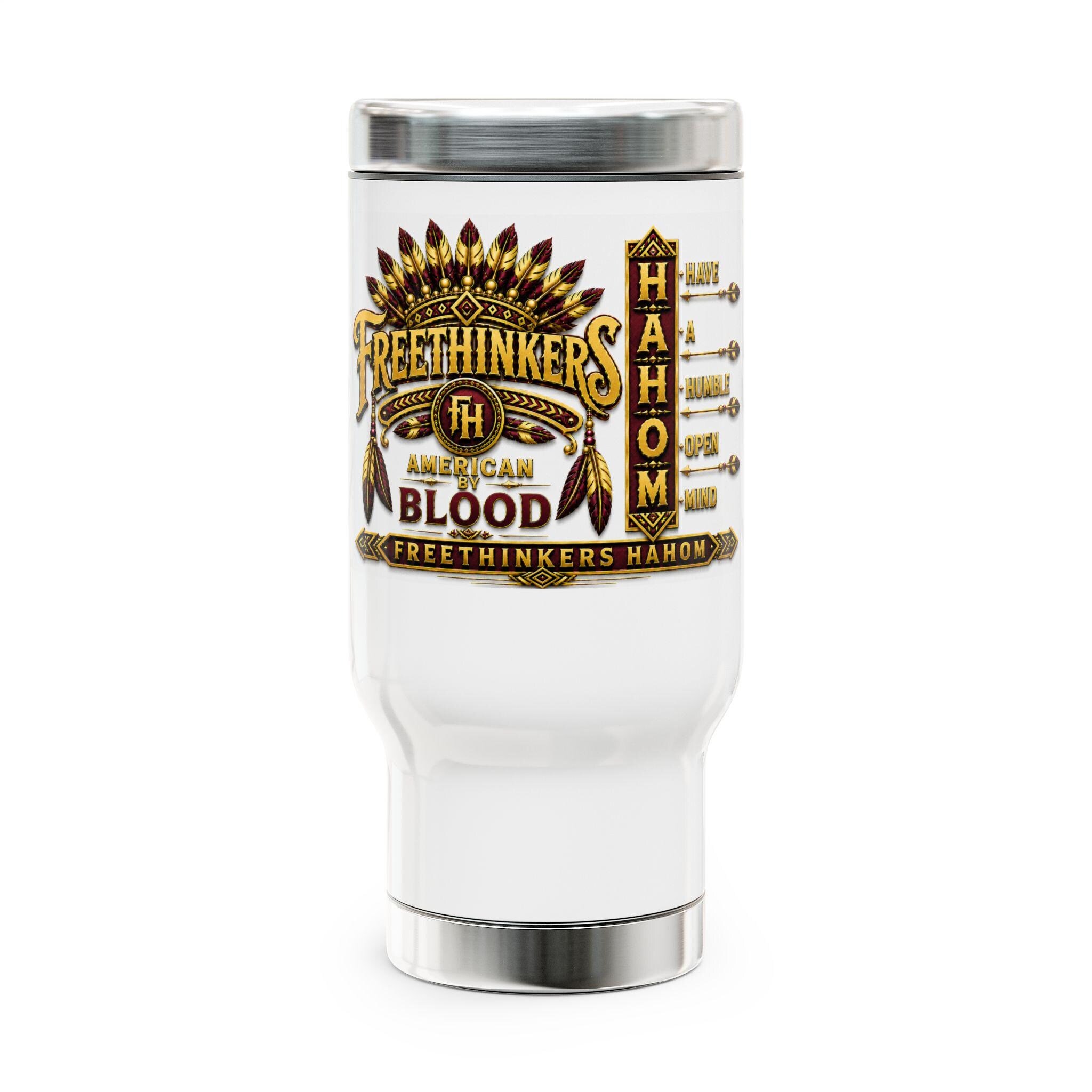 Freethinkers Hahom American By Blood Graphic Travel Mug 14oz Stainless Steel