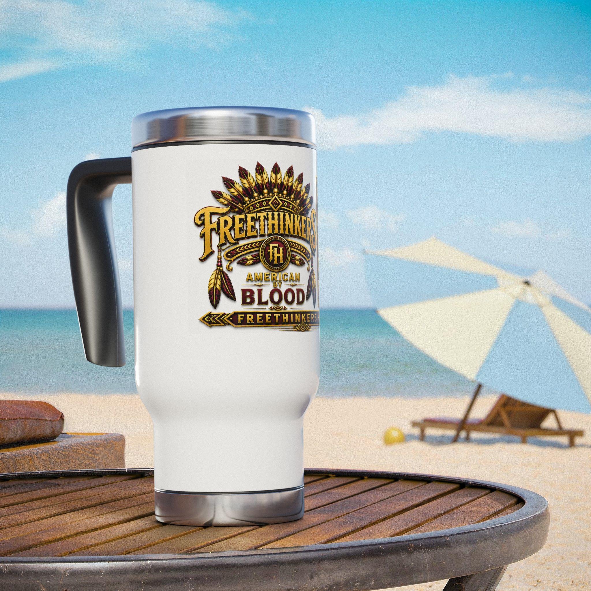 Freethinkers Hahom American By Blood Graphic Travel Mug 14oz Stainless Steel, view 6