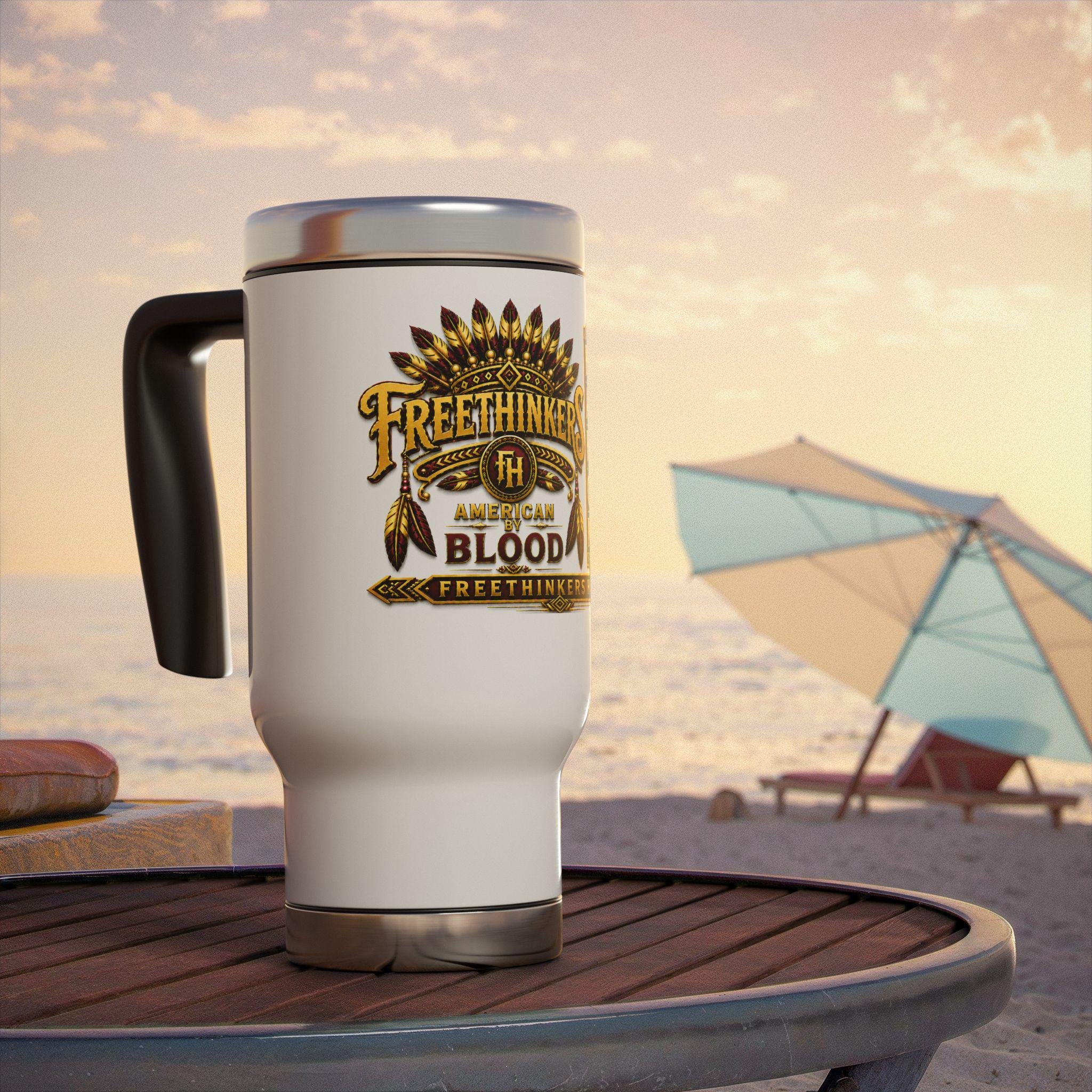 Freethinkers Hahom American By Blood Graphic Travel Mug 14oz Stainless Steel, view 7