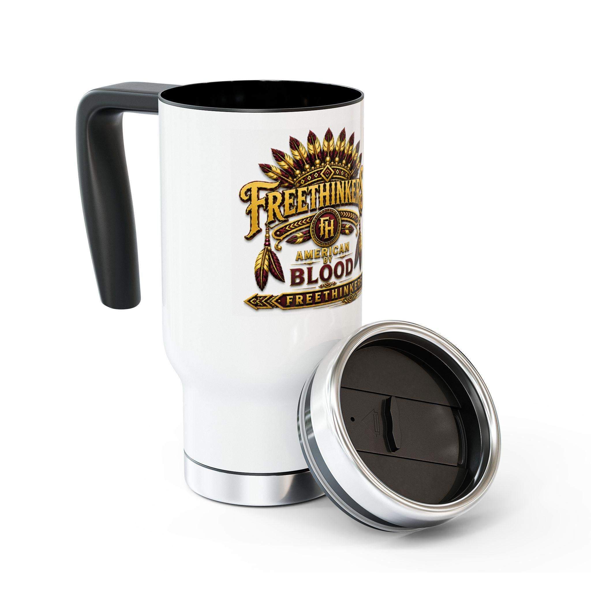 Freethinkers Hahom American By Blood Graphic Travel Mug 14oz Stainless Steel, view 8