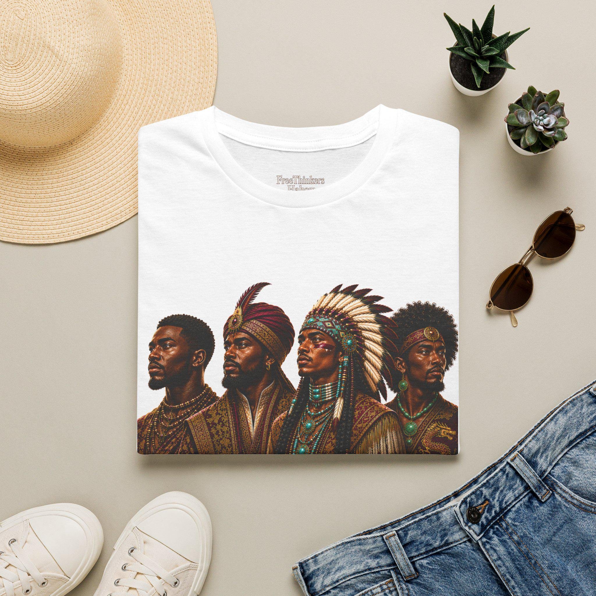 Four Tribal Leaders portrait T-Shirt Cultural Artwork Africa America Europe Asia Tartaria, view 11
