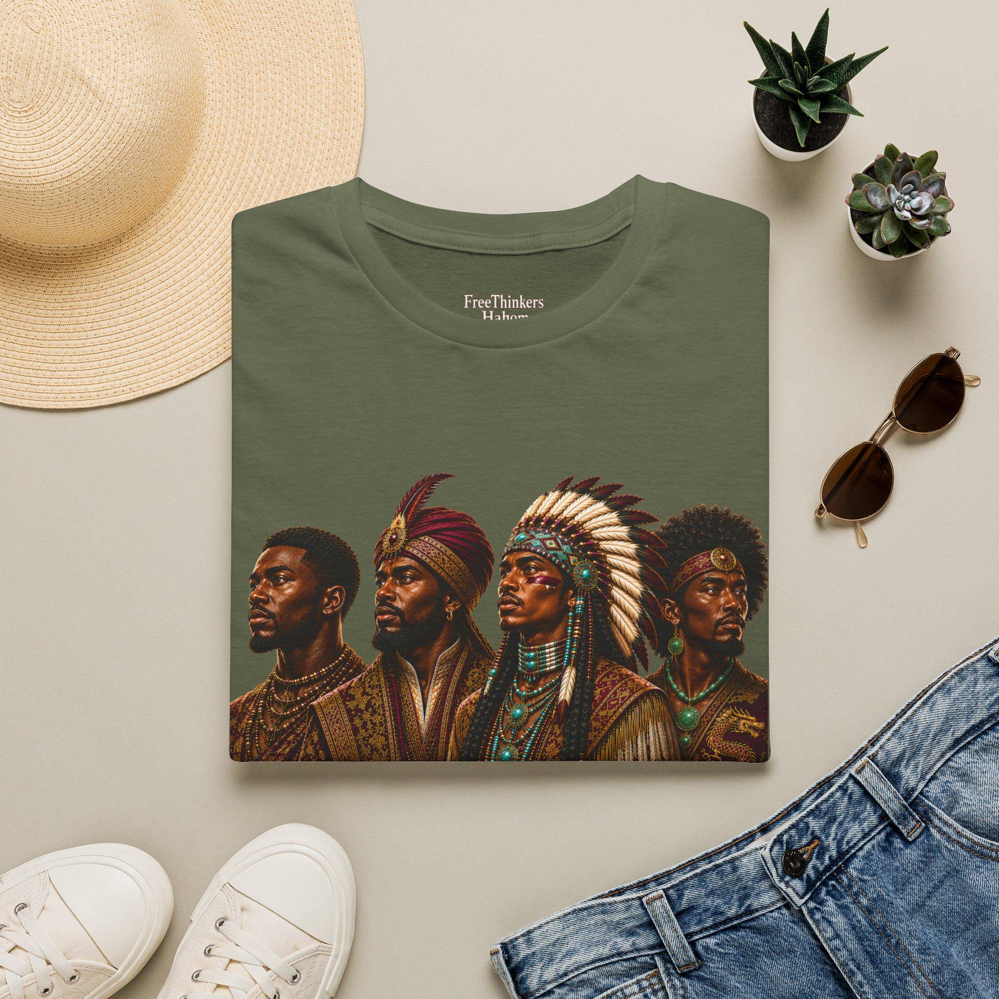 Four Tribal Leaders portrait T-Shirt Cultural Artwork Africa America Europe Asia Tartaria, view 12