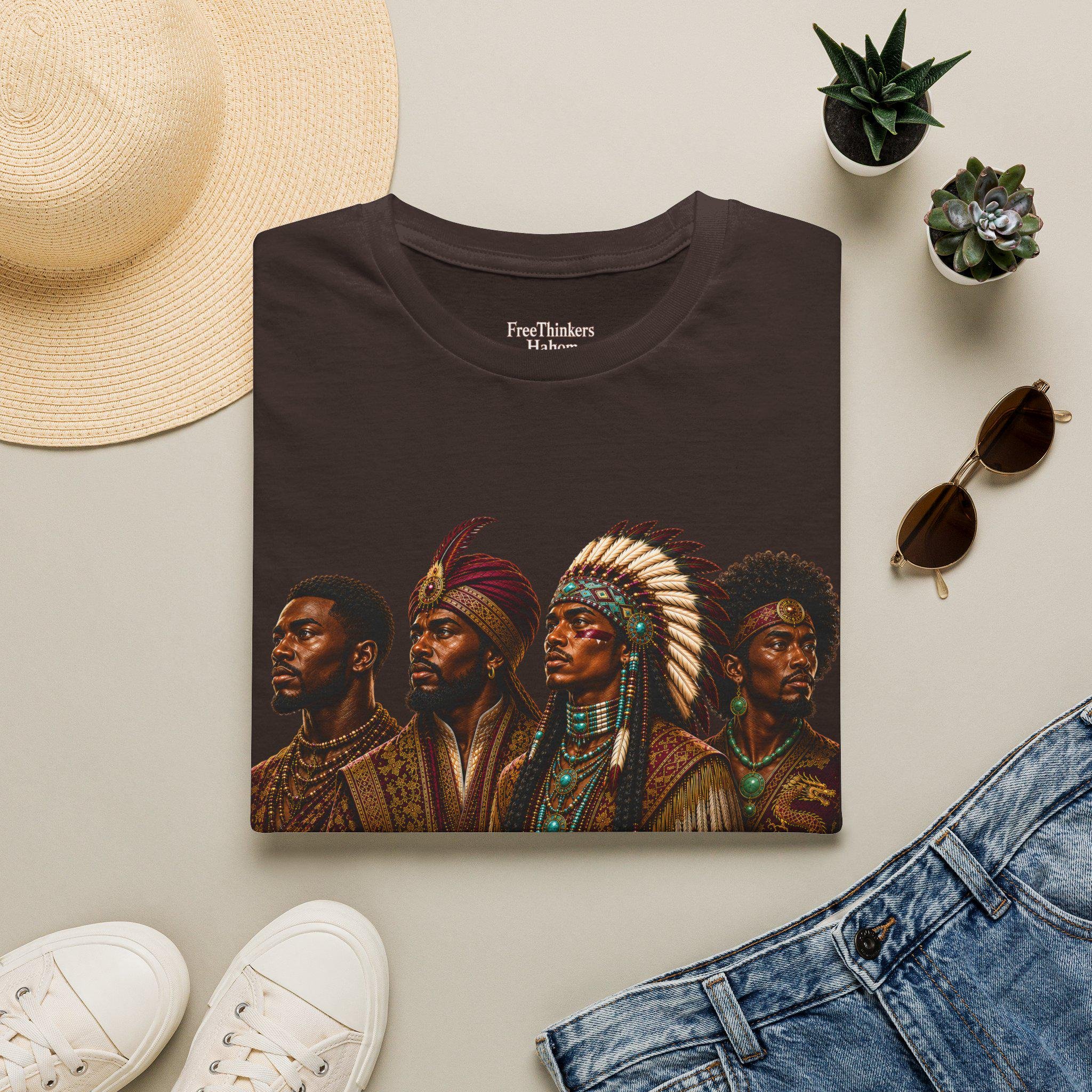 Four Tribal Leaders portrait T-Shirt Cultural Artwork Africa America Europe Asia Tartaria, view 13