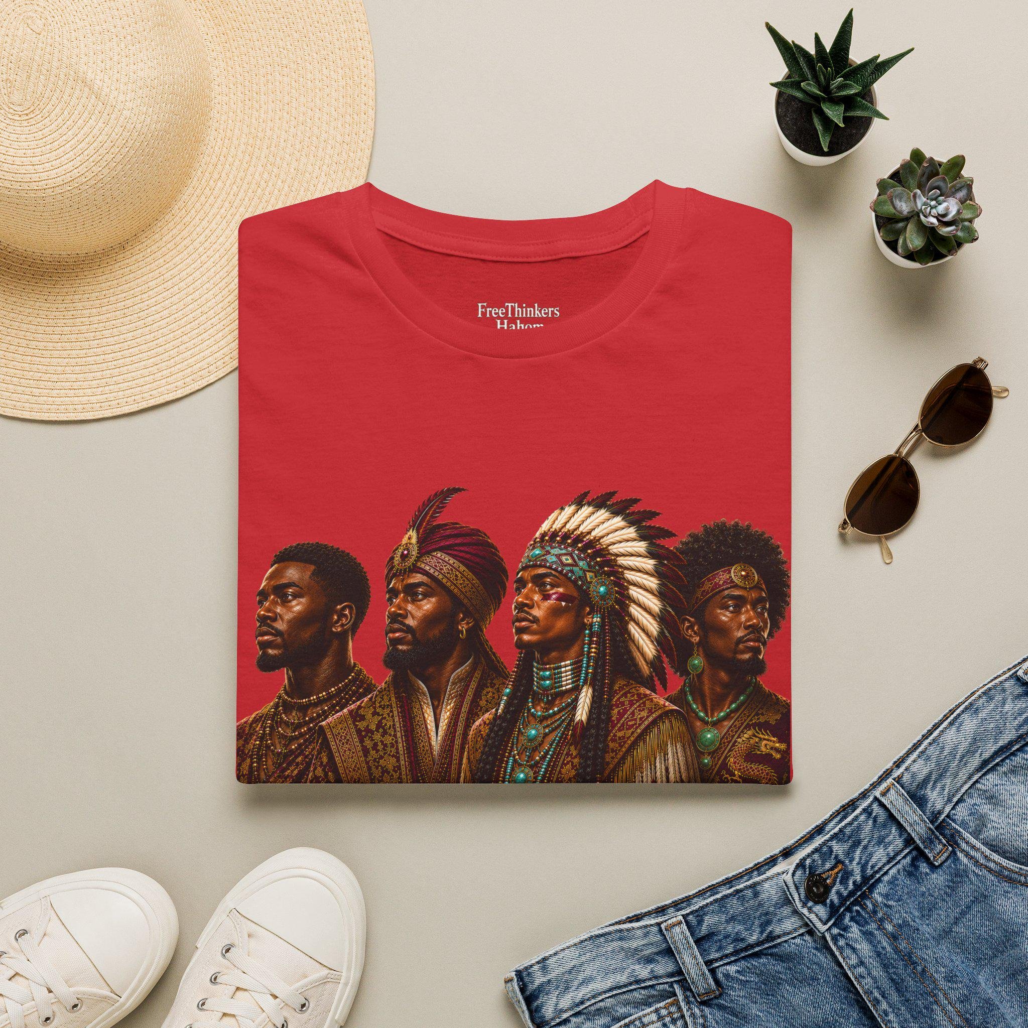 Four Tribal Leaders portrait T-Shirt Cultural Artwork Africa America Europe Asia Tartaria, view 14