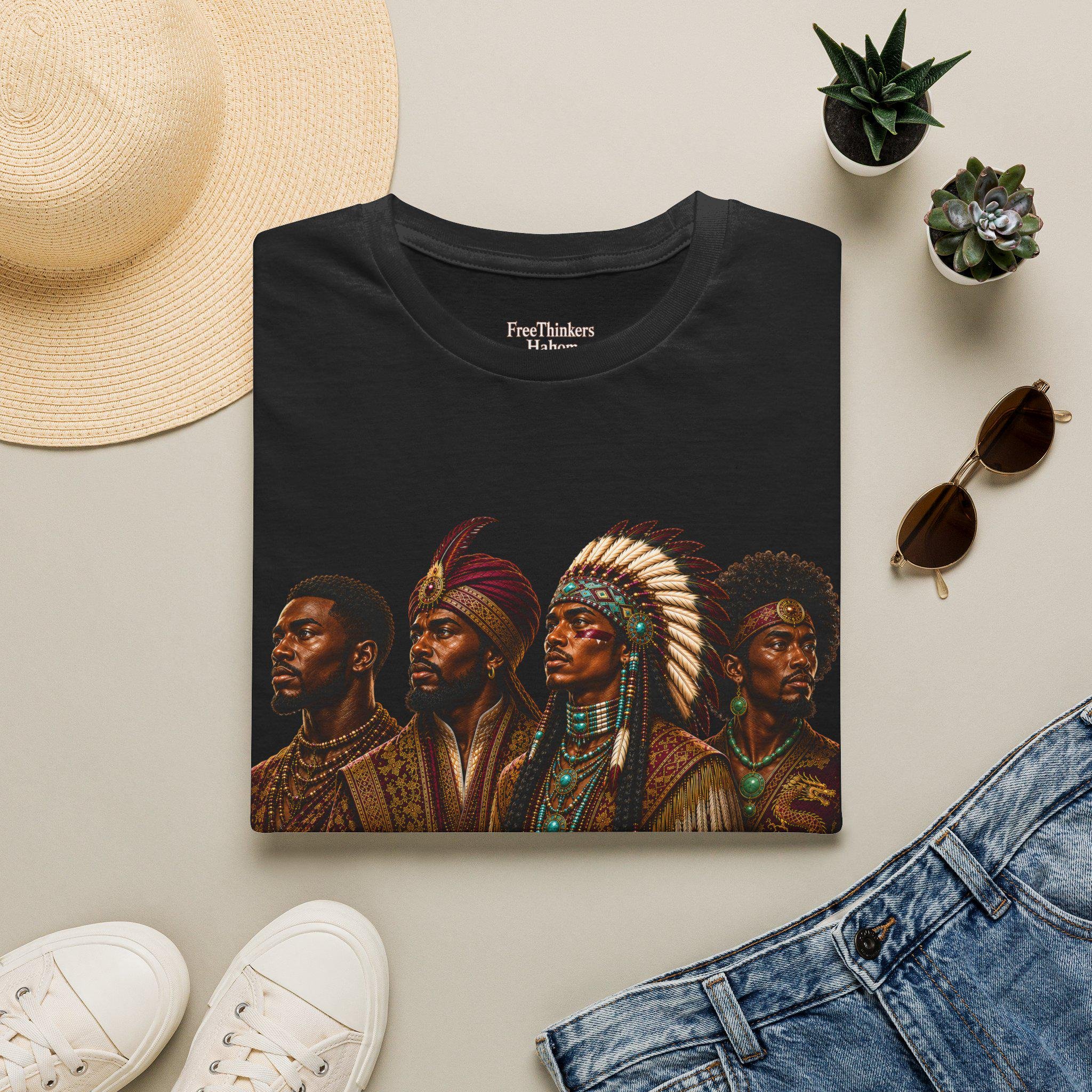 Four Tribal Leaders portrait T-Shirt Cultural Artwork Africa America Europe Asia Tartaria, view 15