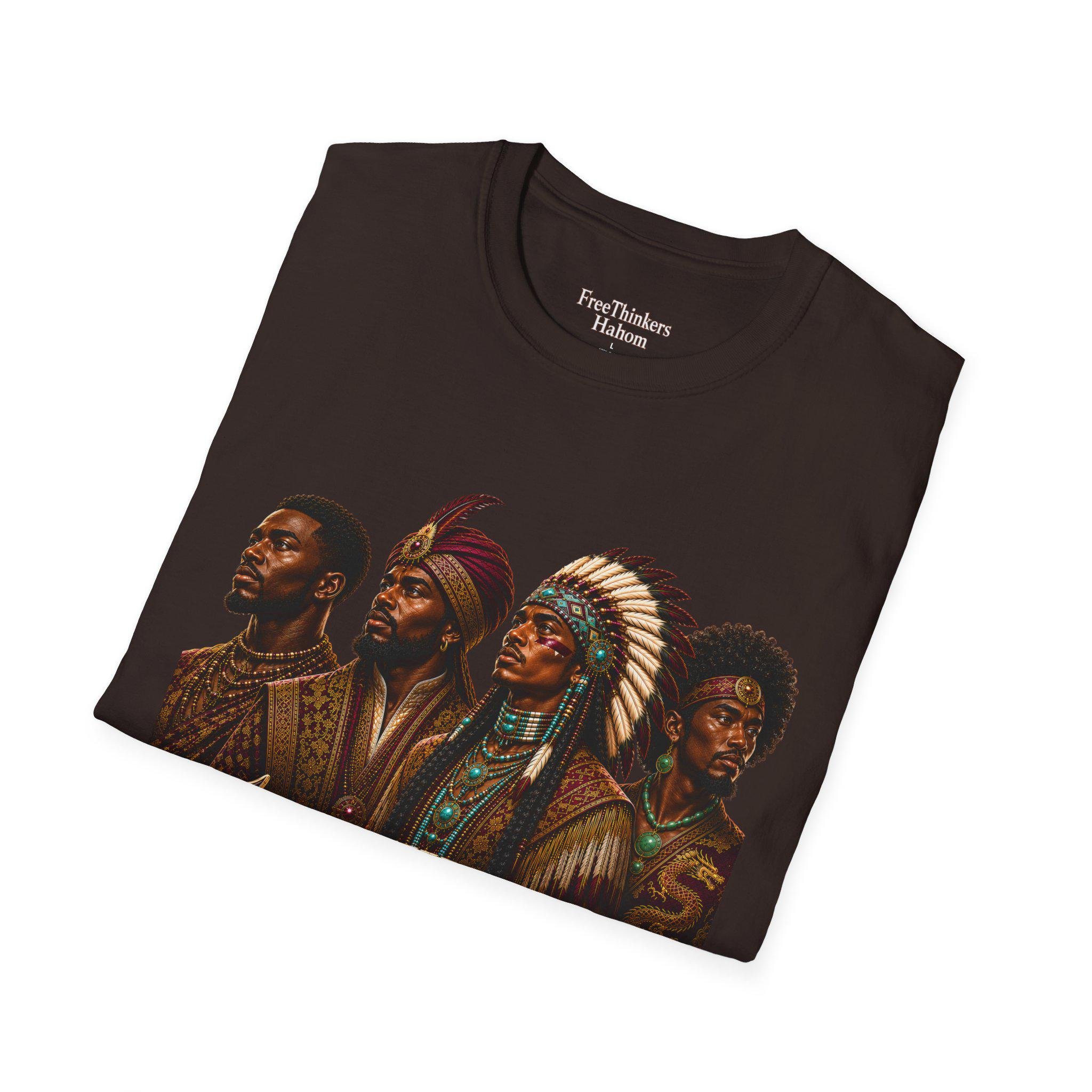 Four Tribal Leaders portrait T-Shirt Cultural Artwork Africa America Europe Asia Tartaria, view 16