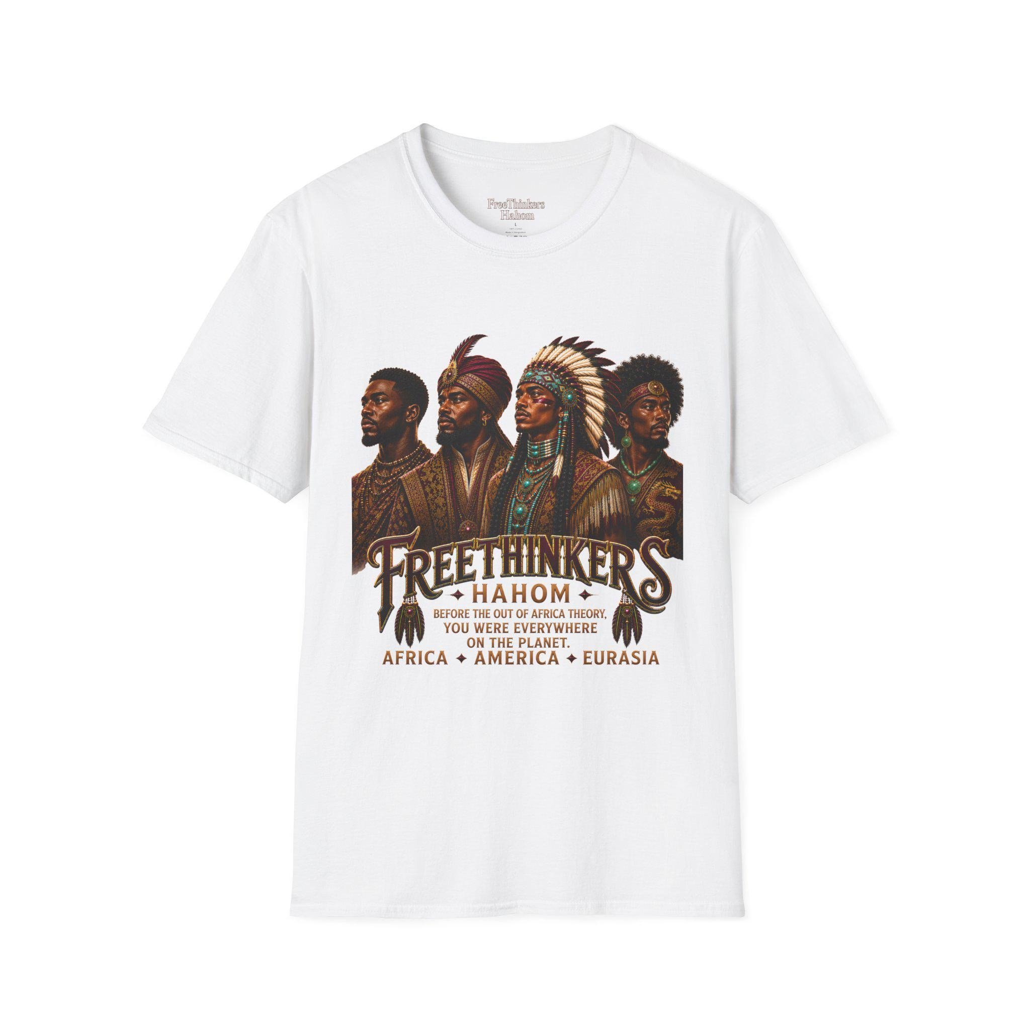 Four Tribal Leaders portrait T-Shirt Cultural Artwork Africa America Europe Asia Tartaria, view 2