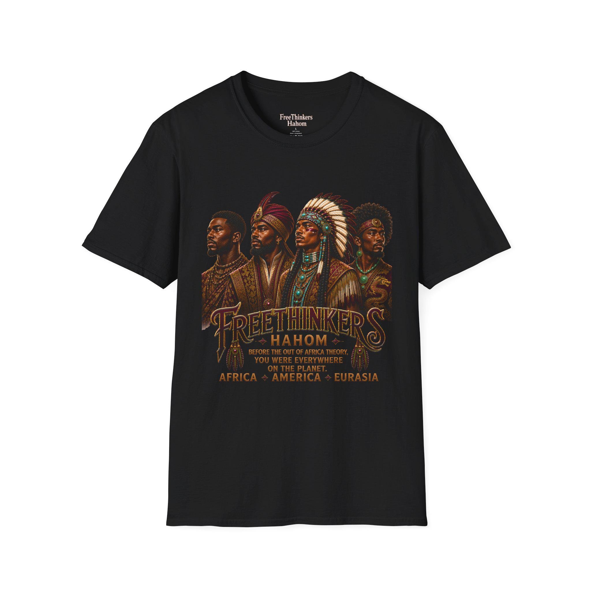 Four Tribal Leaders portrait T-Shirt Cultural Artwork Africa America Europe Asia Tartaria, view 3
