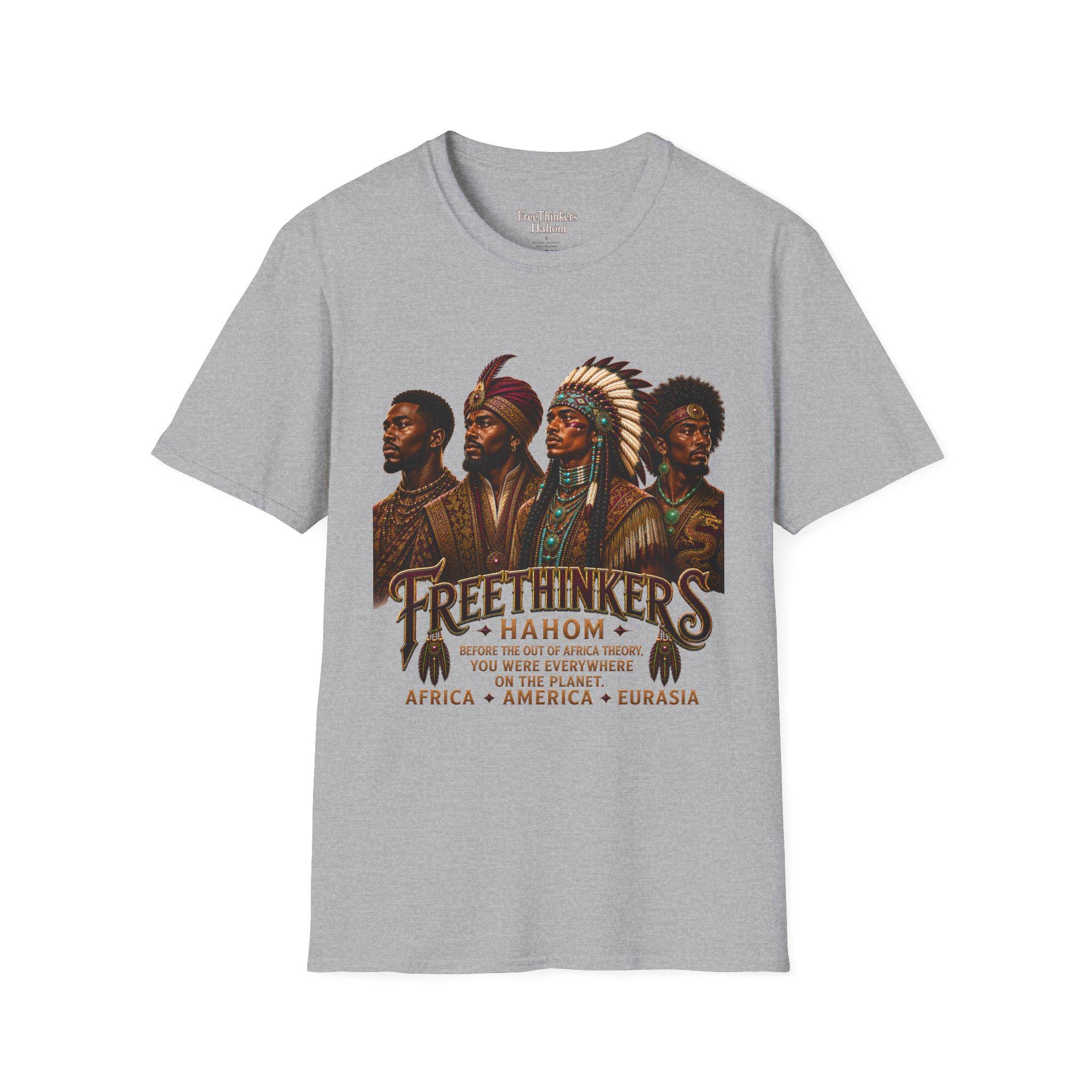 Four Tribal Leaders portrait T-Shirt Cultural Artwork Africa America Europe Asia Tartaria, view 4