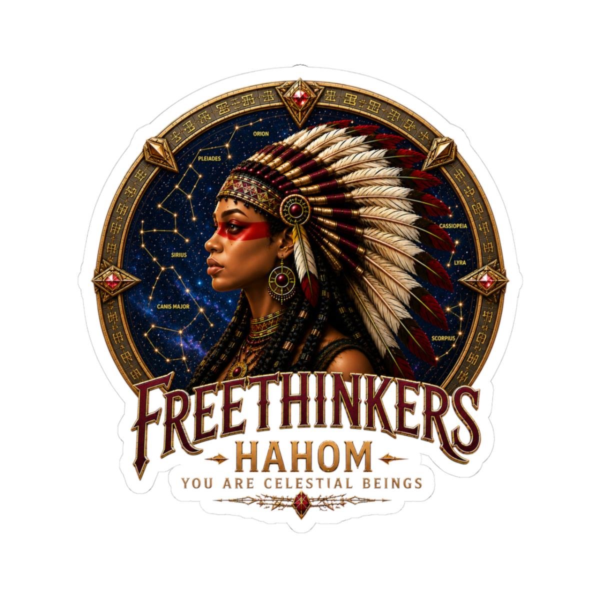 Freethinkers Hahom American Indian Chieftess Kiss-Cut Stickers
