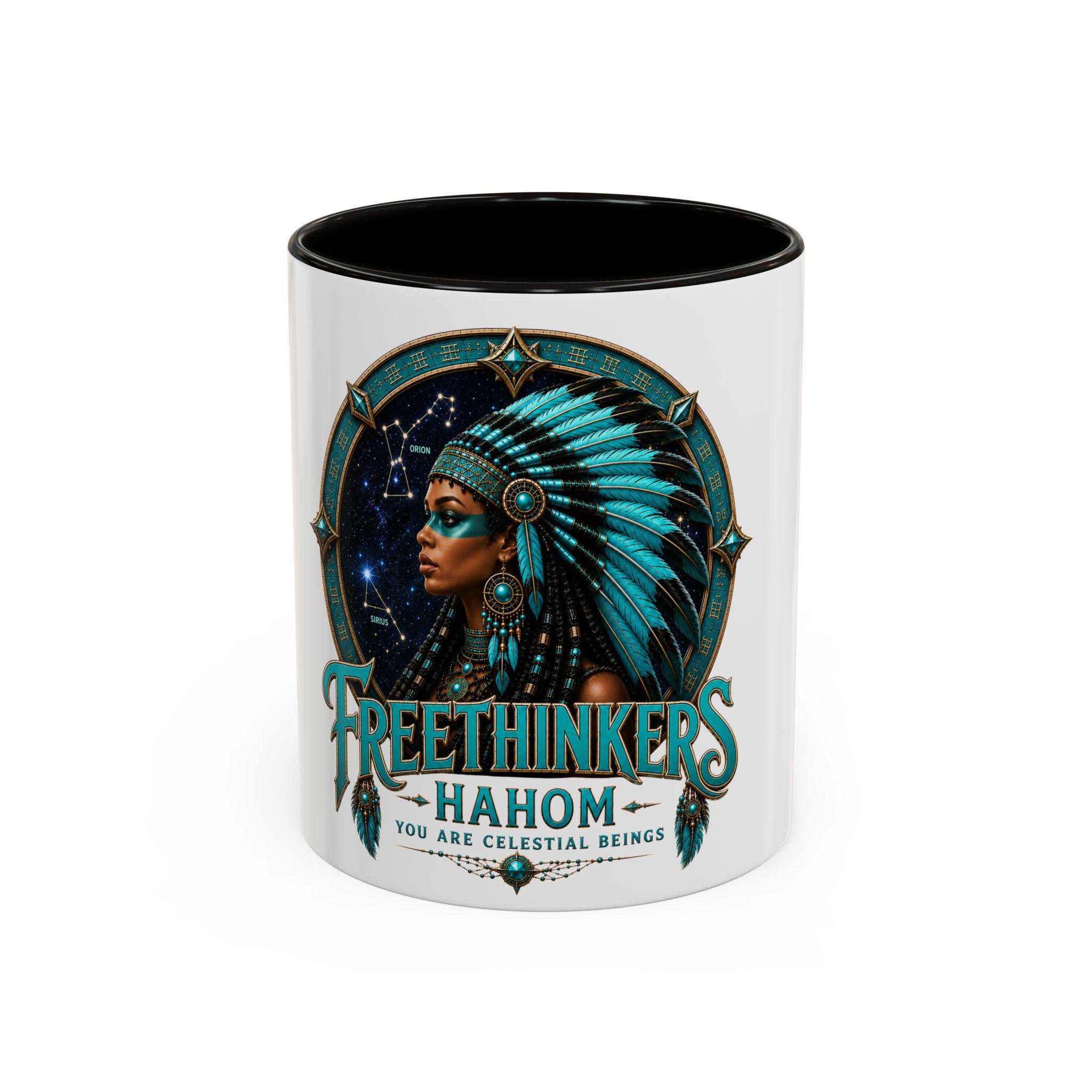 Freethinkers Hahom Indigenous American Melanated Woman Headdress Mug | 11oz 15oz Ceramic