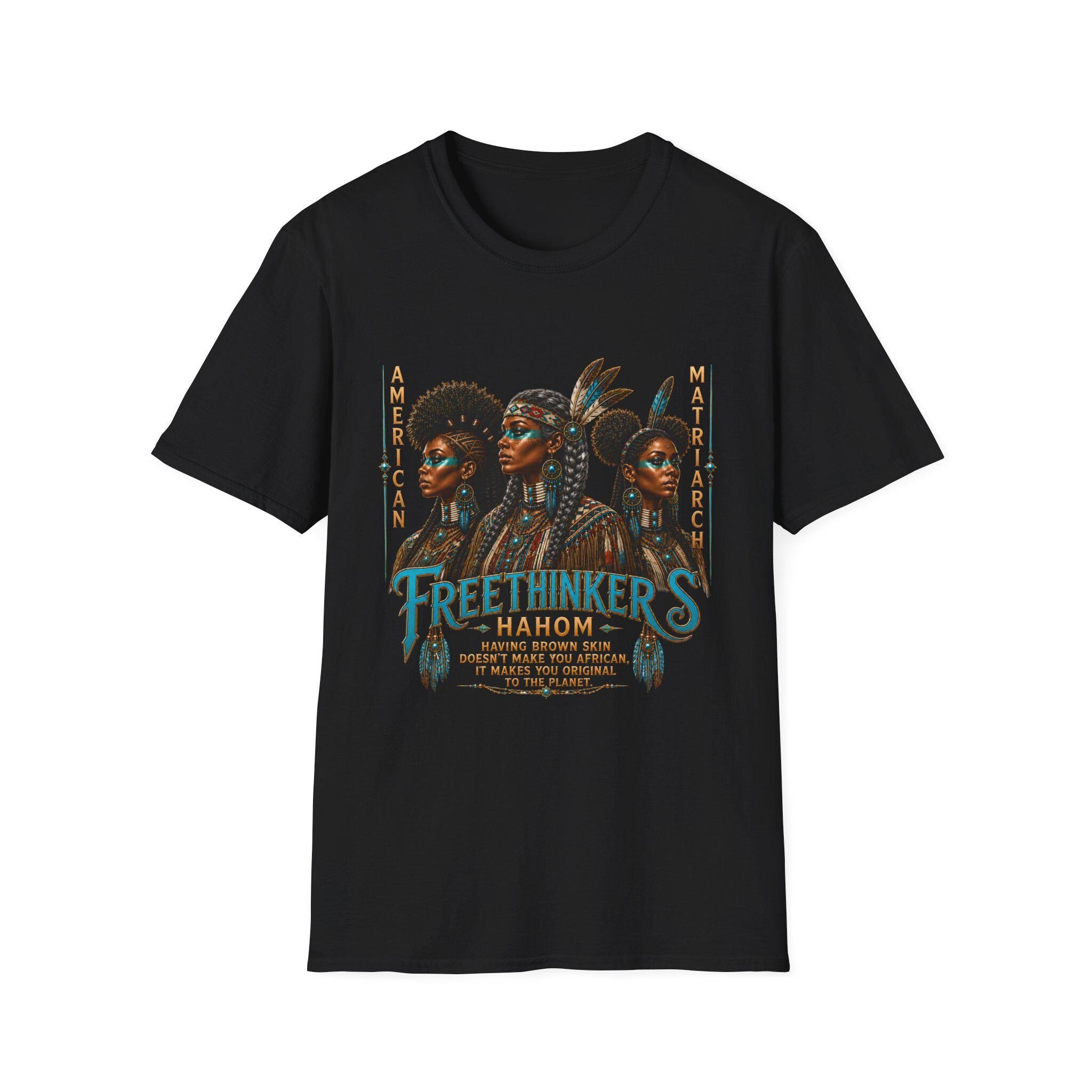 Freethinkers Hahom American Matriarchs Indigenous Artwork T-Shirt Black Women Portrait Tee, view 2