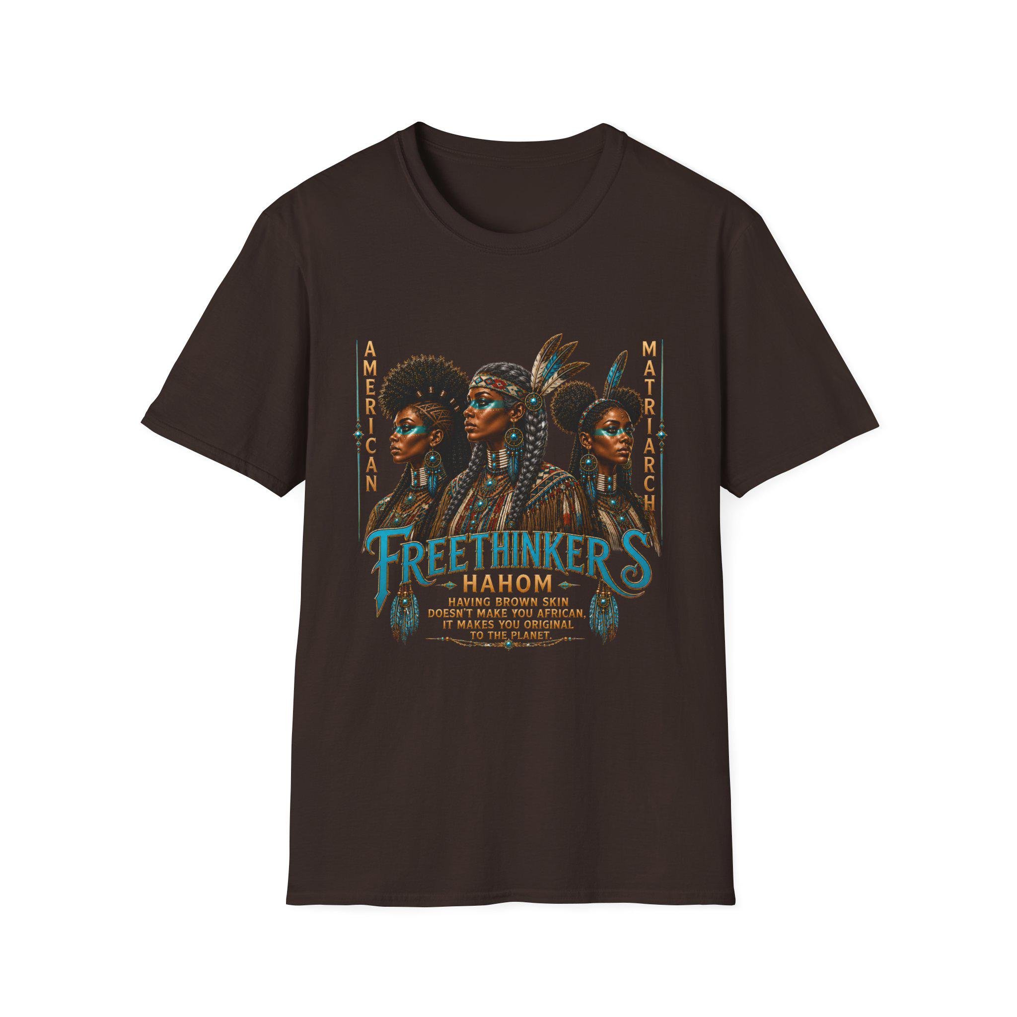 Freethinkers Hahom American Matriarchs Indigenous Artwork T-Shirt Black Women Portrait Tee, view 3