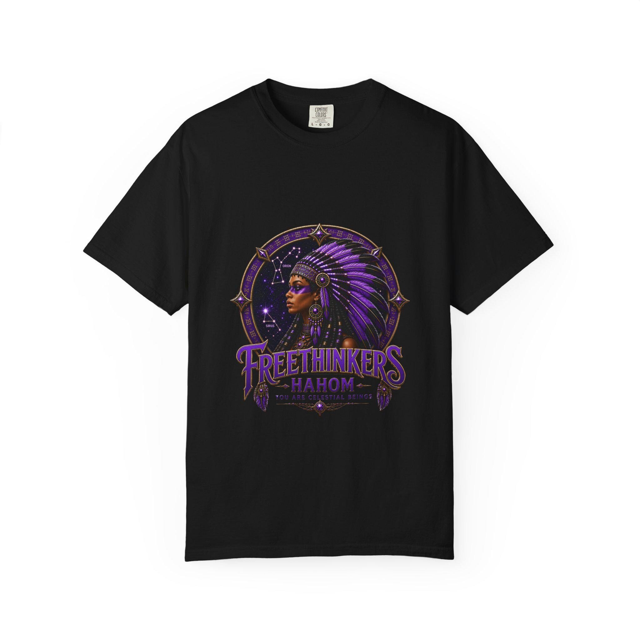 Freethinkers Hahom American Matriarch Headdress T-Shirt Purple Astral Stargate, view 2