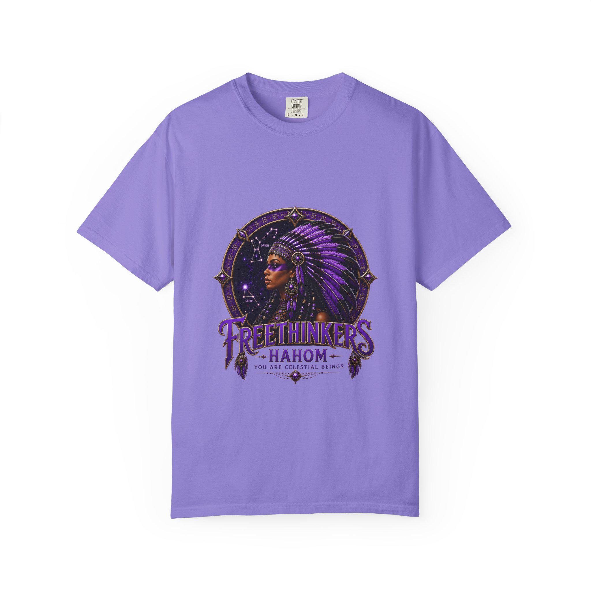 Freethinkers Hahom American Matriarch Headdress T-Shirt Purple Astral Stargate, view 3
